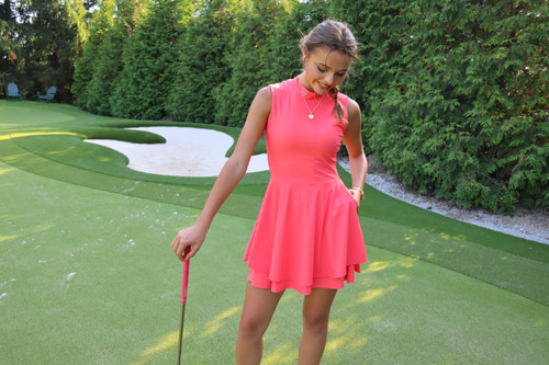 womens pink golf dress Polo Collar Zipper Tennis Golf Dresses Navy Athletic Dresses