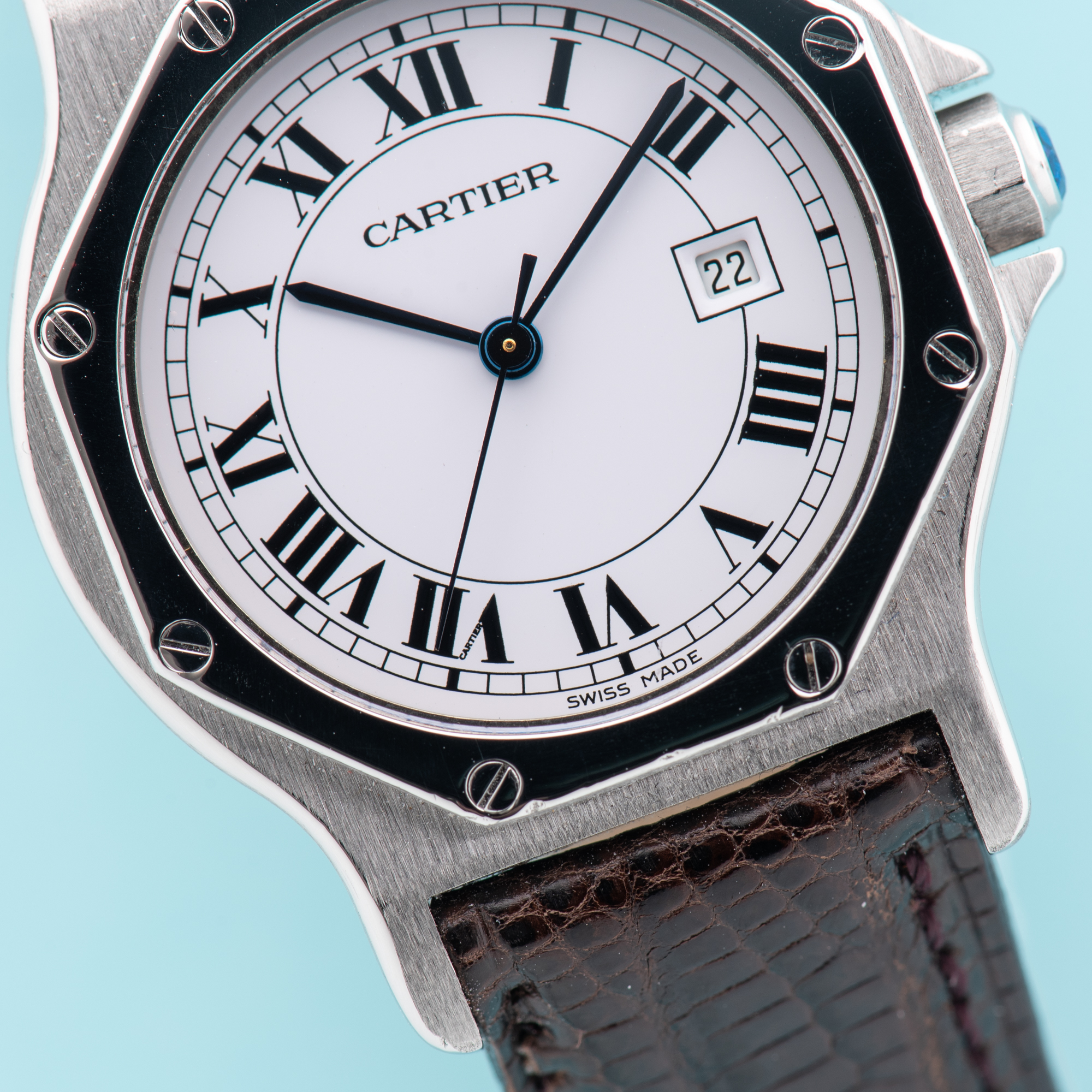View of Cartier Santos Octagon Roman Dial Ref 2965