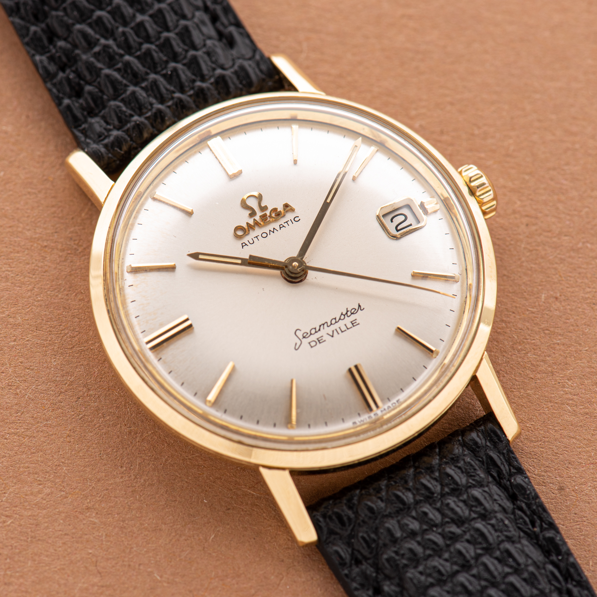 View of Omega Seamaster De Ville Date Automatic 18K Yellow Gold Ref 166,020 from 1962