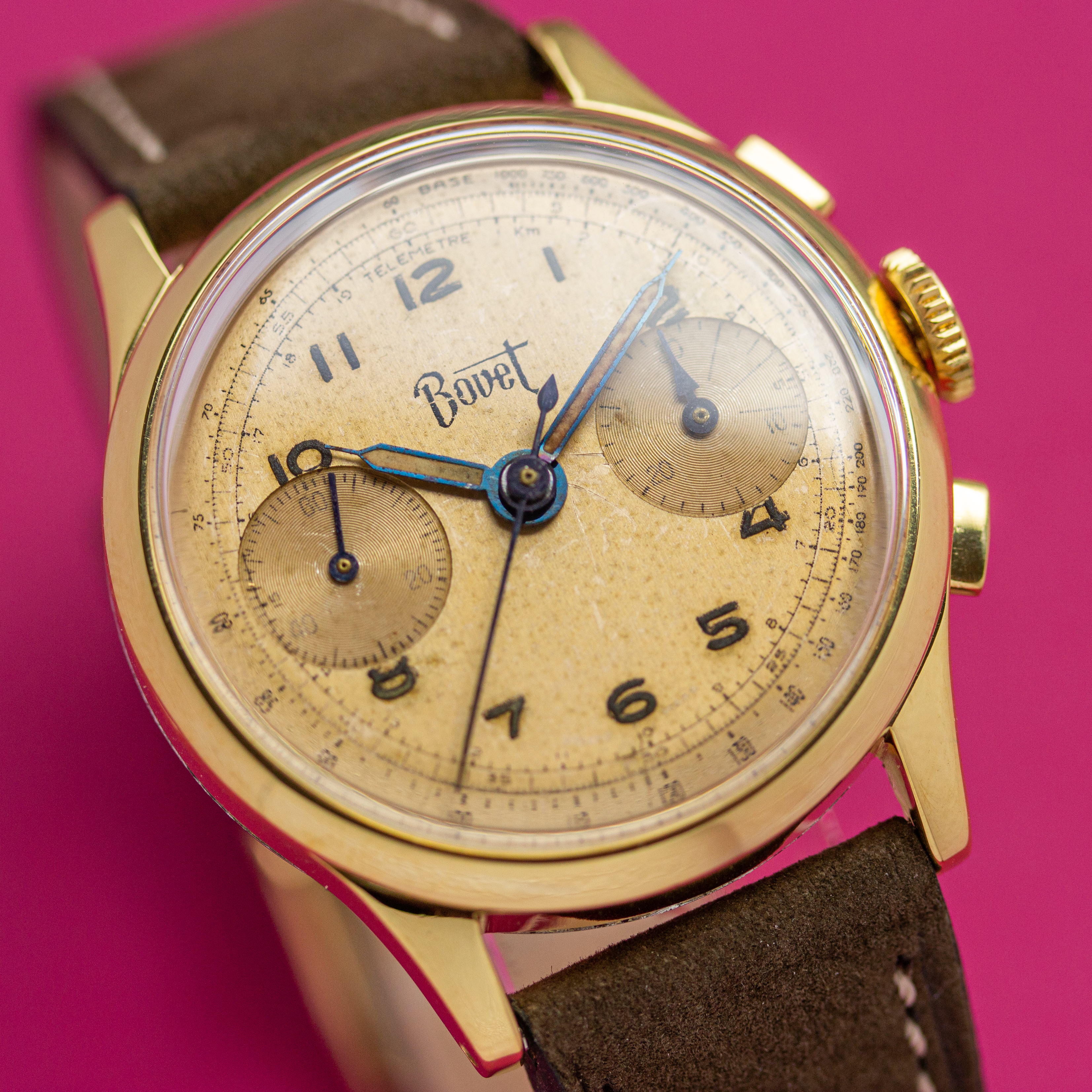 View of Bovet Chronograph Radium Dial Landeron 51