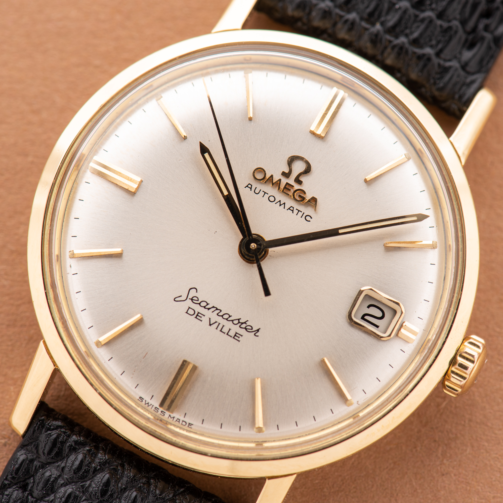 View of Omega Seamaster De Ville Date Automatic 18K Yellow Gold Ref 166,020 from 1962