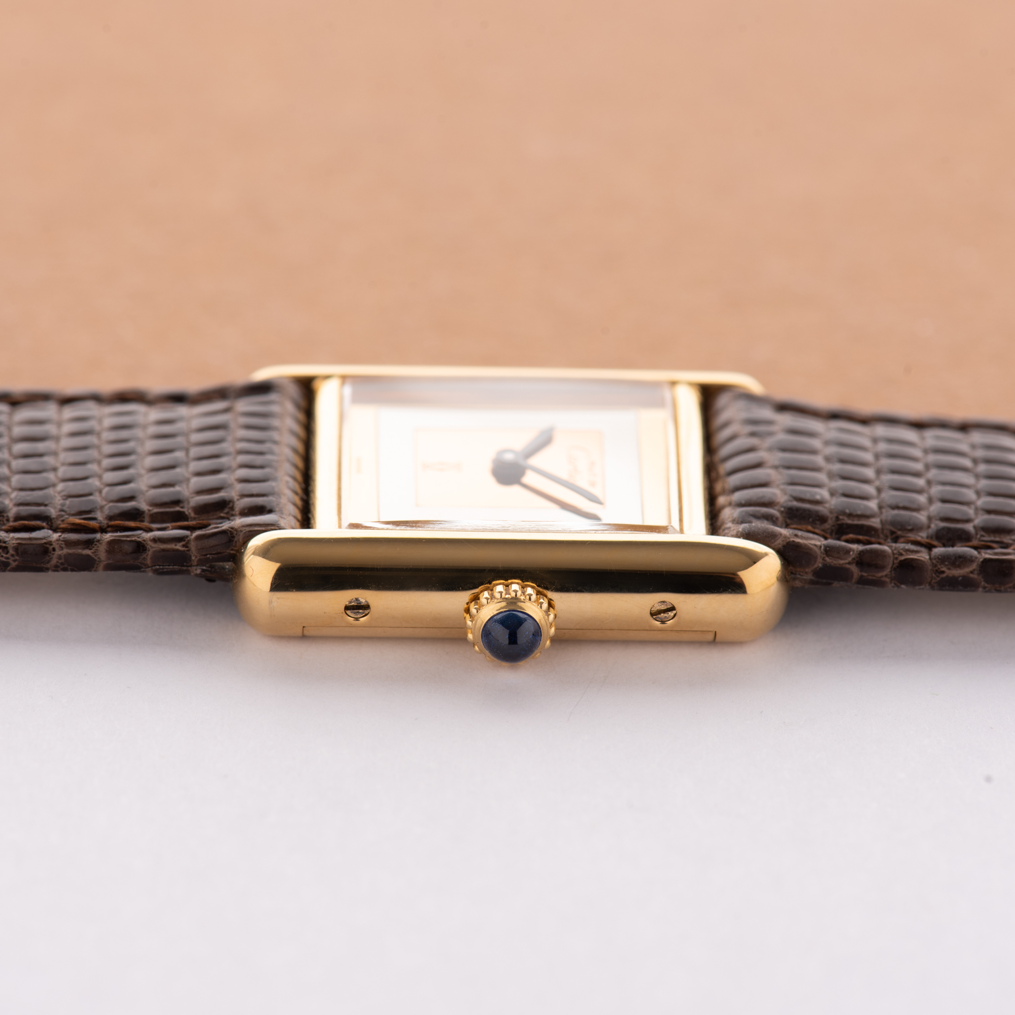 View of Cartier Must de Tank de Must Vermeil PM Trinity Dial