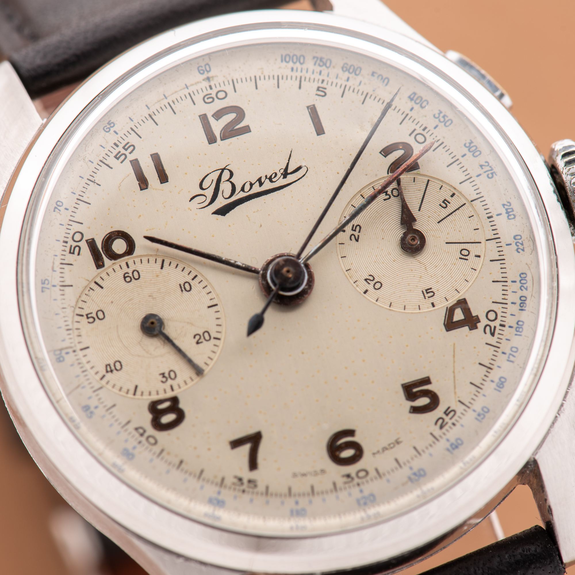 Zicht op Bovet Chronogaph 1940s Landeron 51