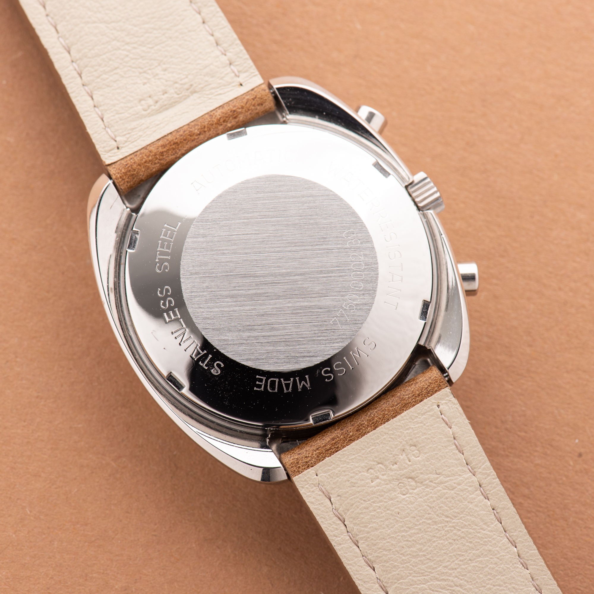 View of Orator Chronograph Day Date Valjoux 7750 Oversize 70s 80s Réf 64-76