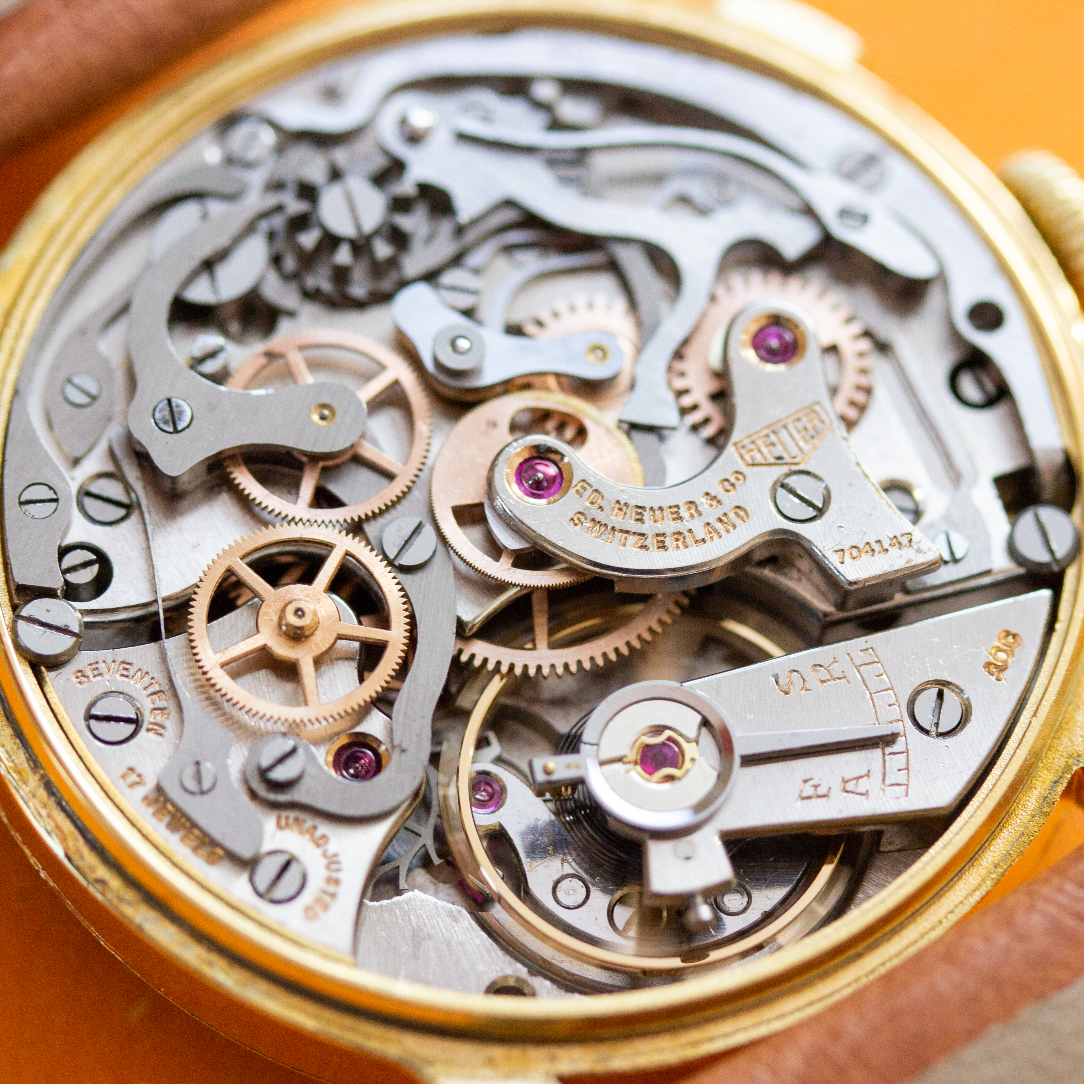 View of Heuer Big Eyes Pre Carrera Chronograph from 1950 réf 418