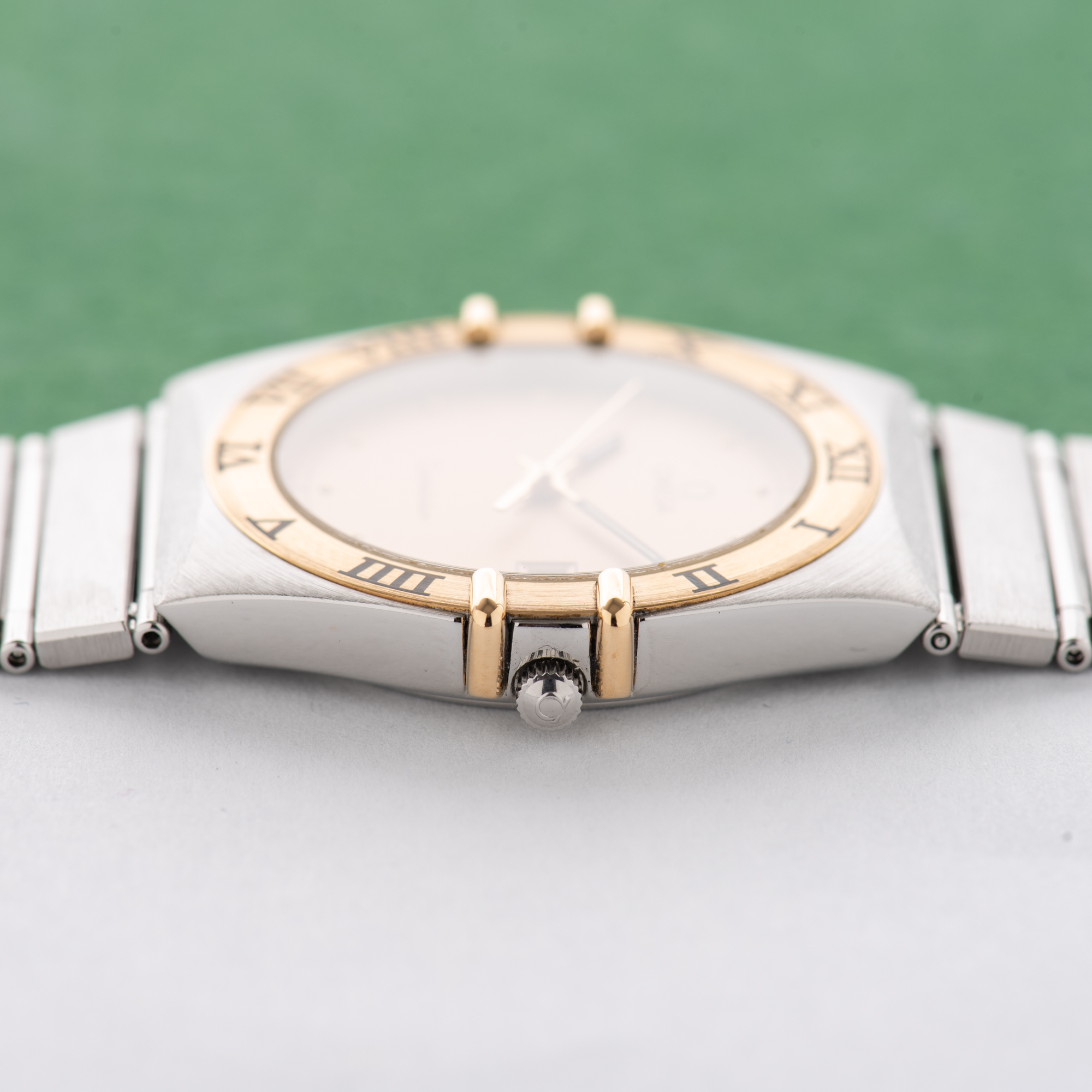 View of Omega Constellation 18K Gold Bezel Date From 1991 Ref 396.1080 Full set