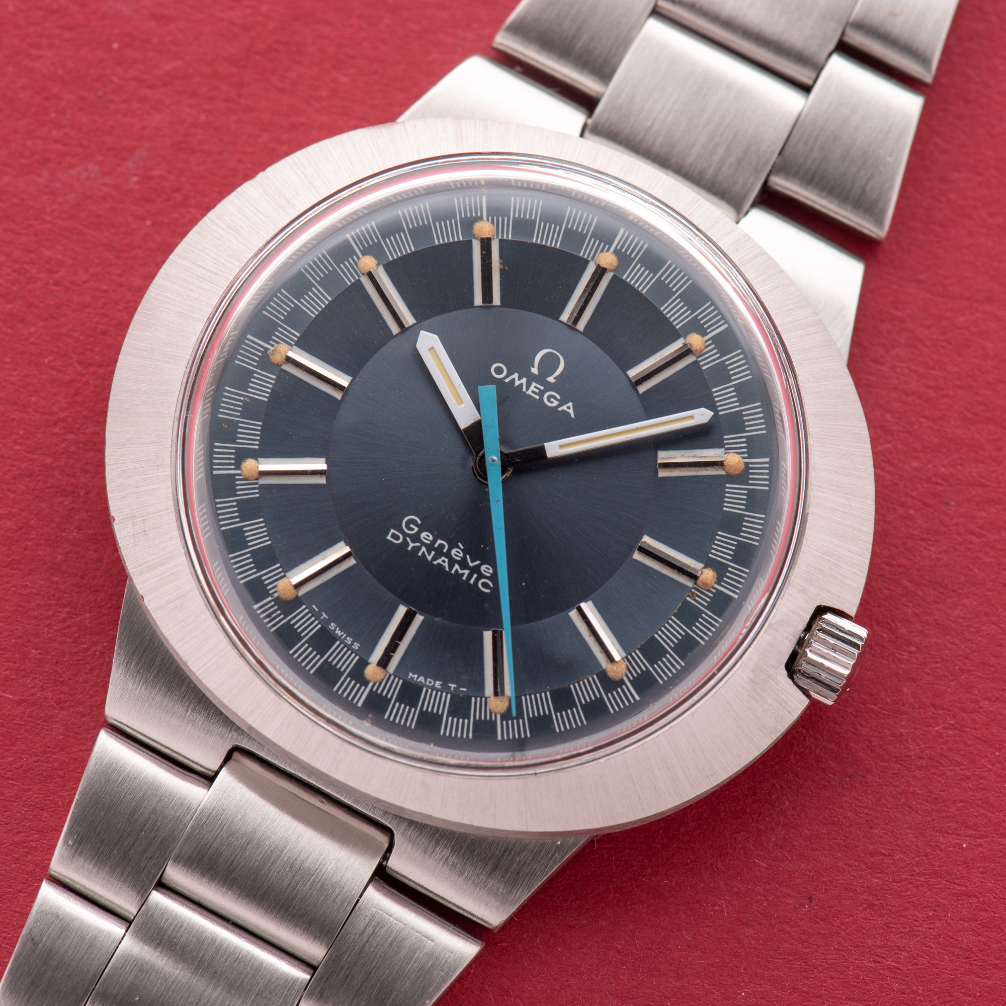 View of Omega Geneva Dynamic Racing Blue Dial Ref 135.333