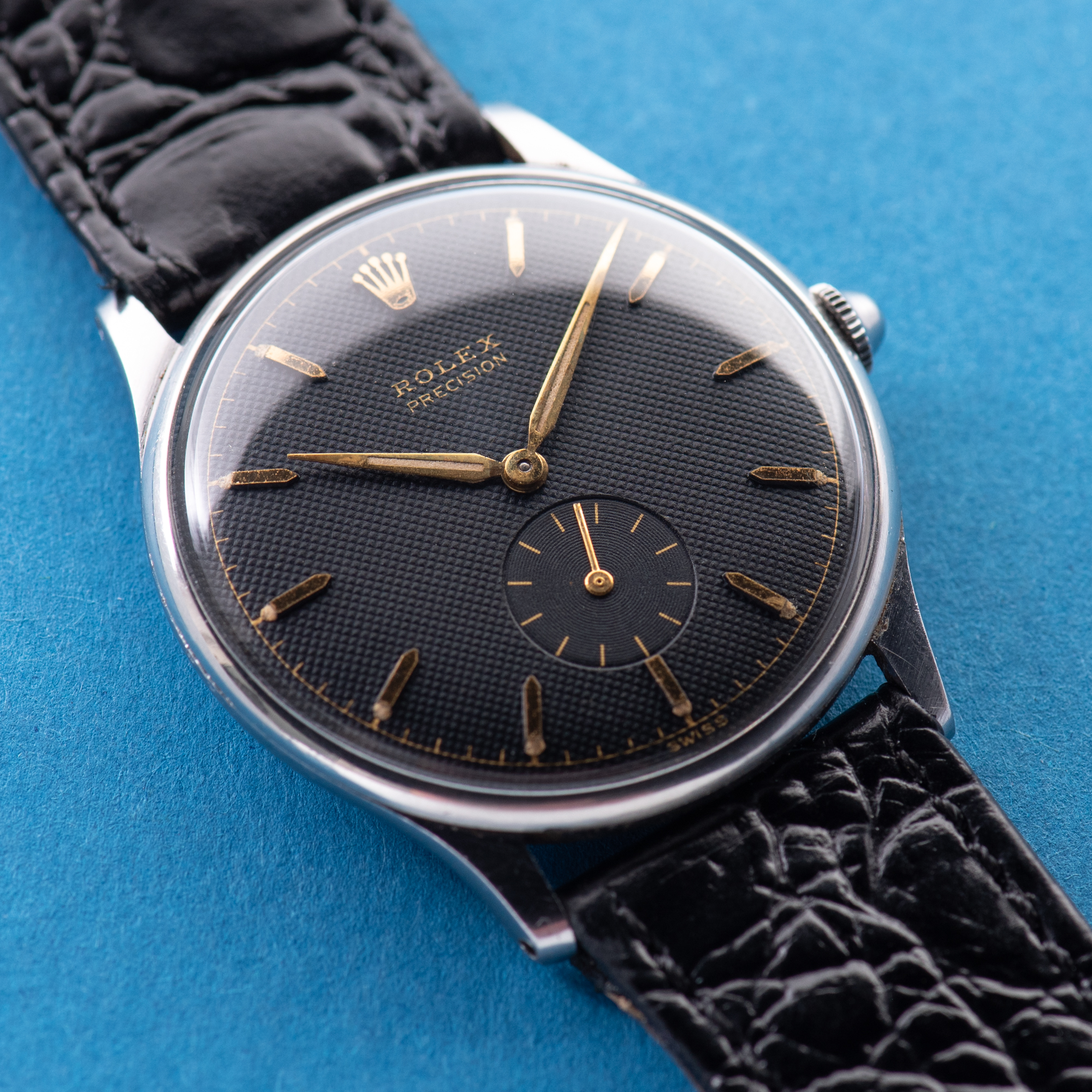 Vue de Rolex Precision Honeycomb texture black dial PIECE UNIQUE Réf 3540