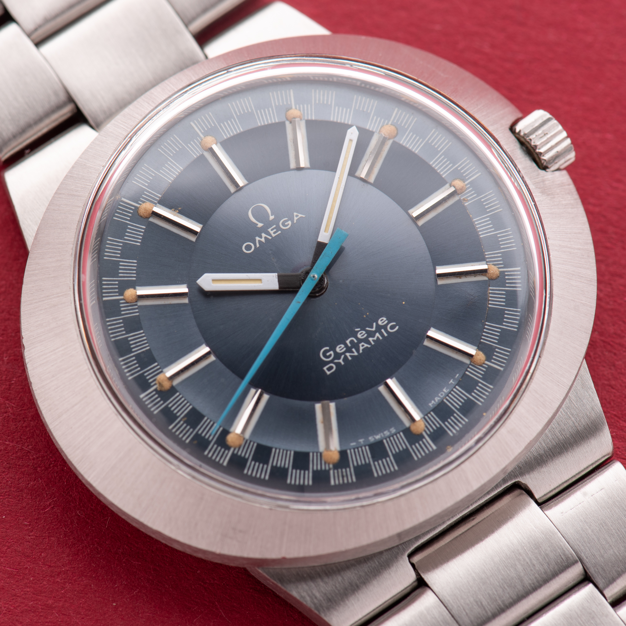 View of Omega Geneva Dynamic Racing Blue Dial Ref 135.333