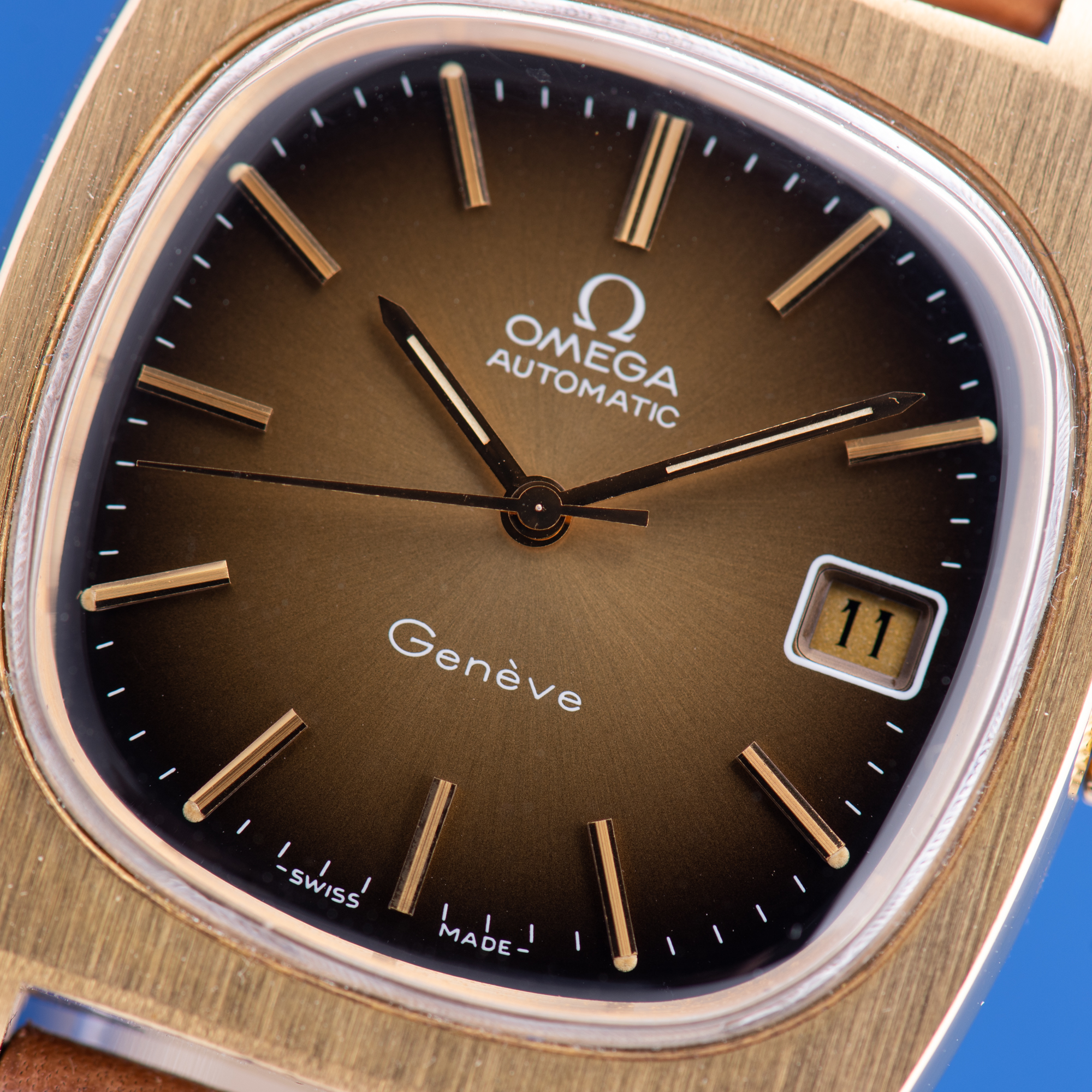 Vue de Omega Genève Automatic Date Brown Vignette From 1973 Réf 166.0190