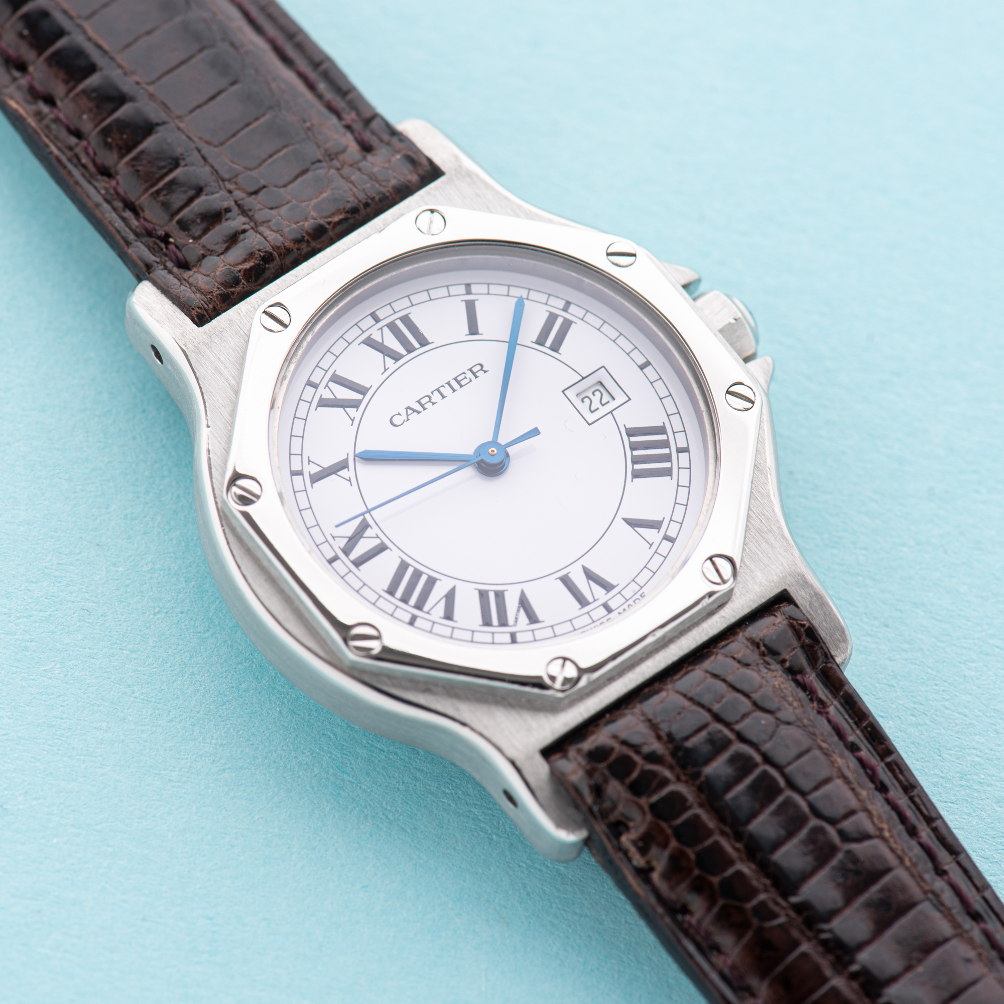 View of Cartier Santos Octagon Roman Dial Ref 2965