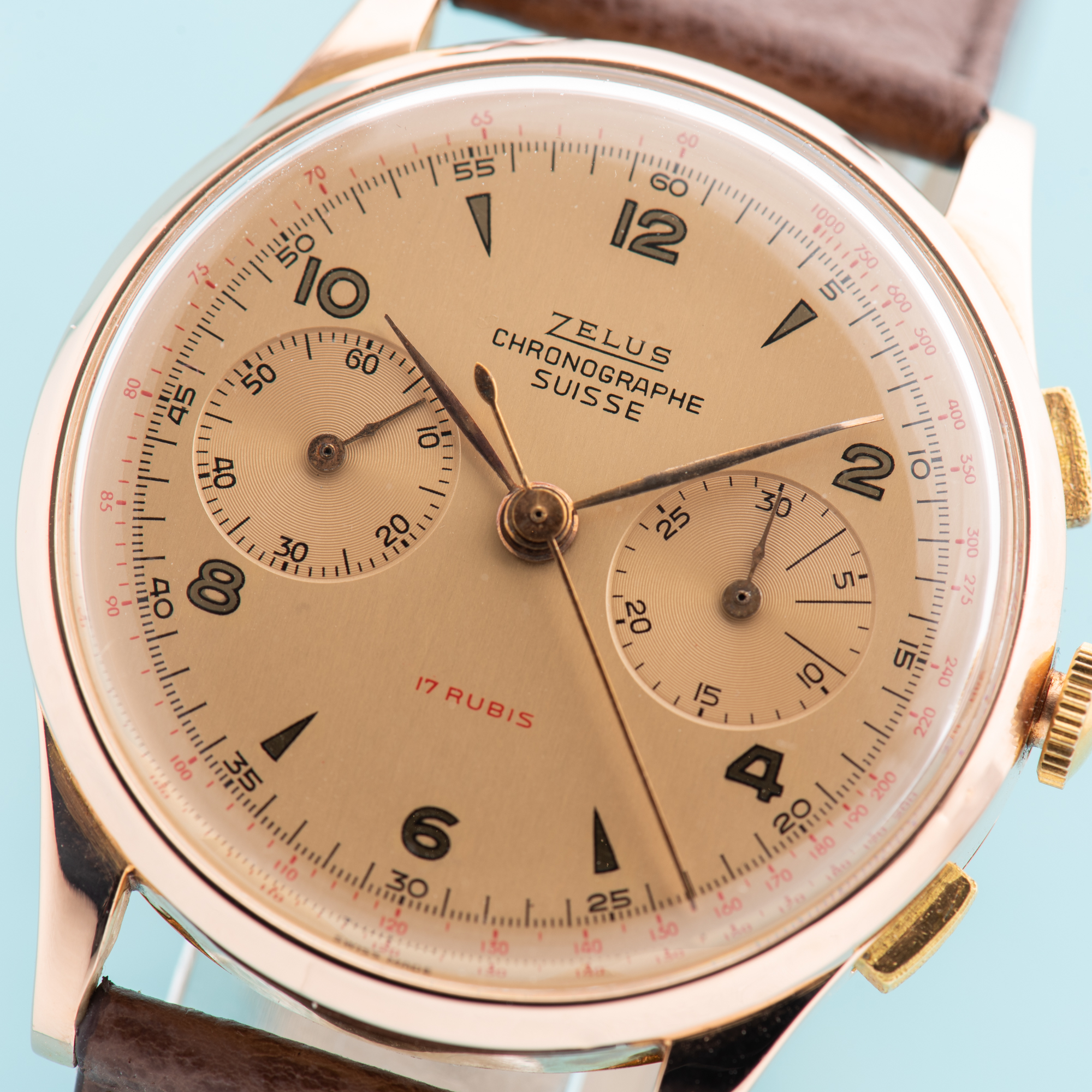 View of Zelus Chronograph Switzerland 18K Rose Gold Oversize