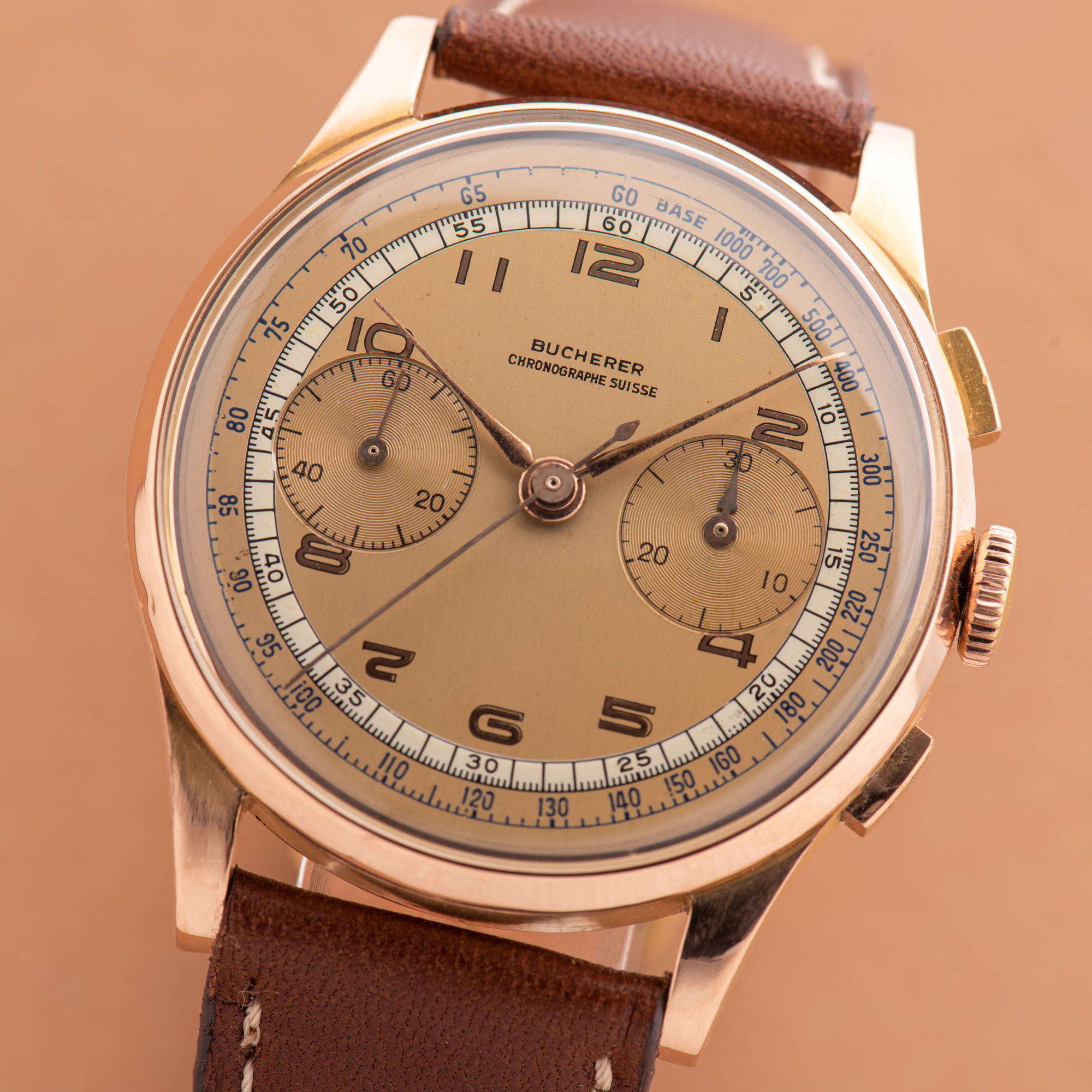 View of Bucherer Bi-Compax Chronograph Suisse 18K Rosé Gold Oversize