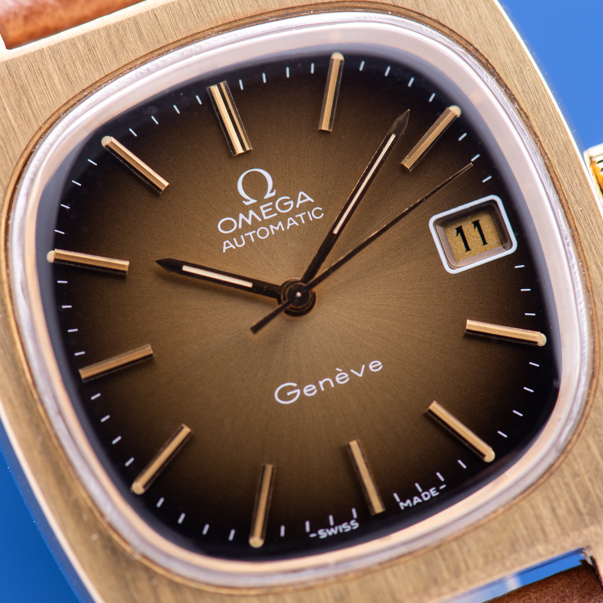 Vue de Omega Genève Automatic Date Brown Vignette From 1973 Réf 166.0190