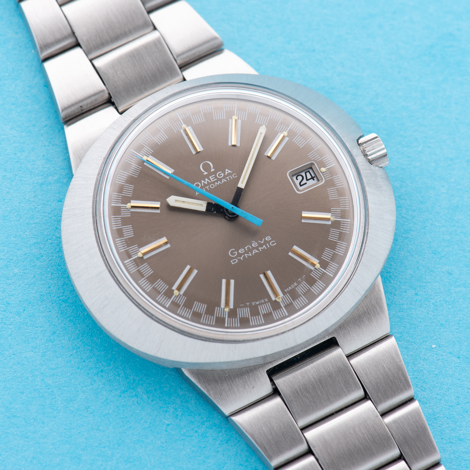 View of Omega Geneva Dynamic Automatic Racing Brown Dial Ref 166.039