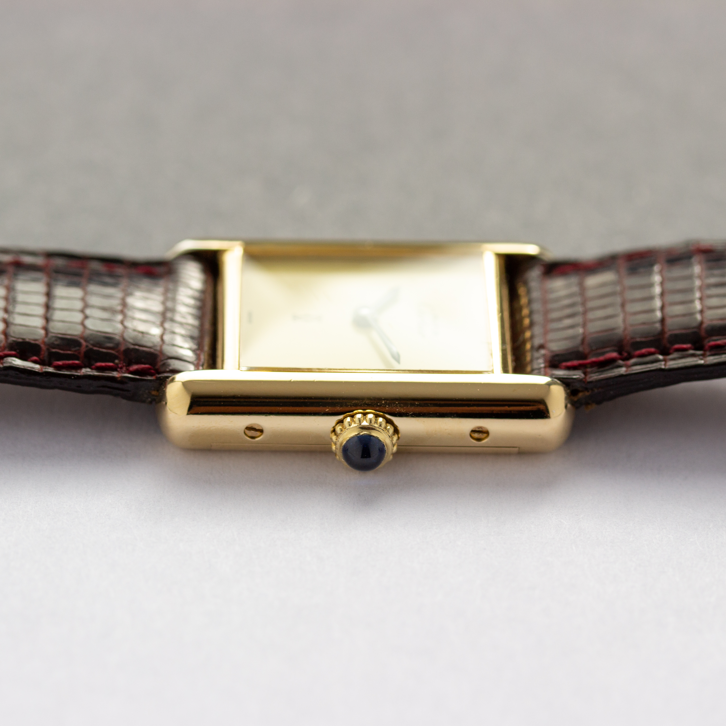 View of Cartier Tank Vermeil Full Set  Ivory Lemon Dial
