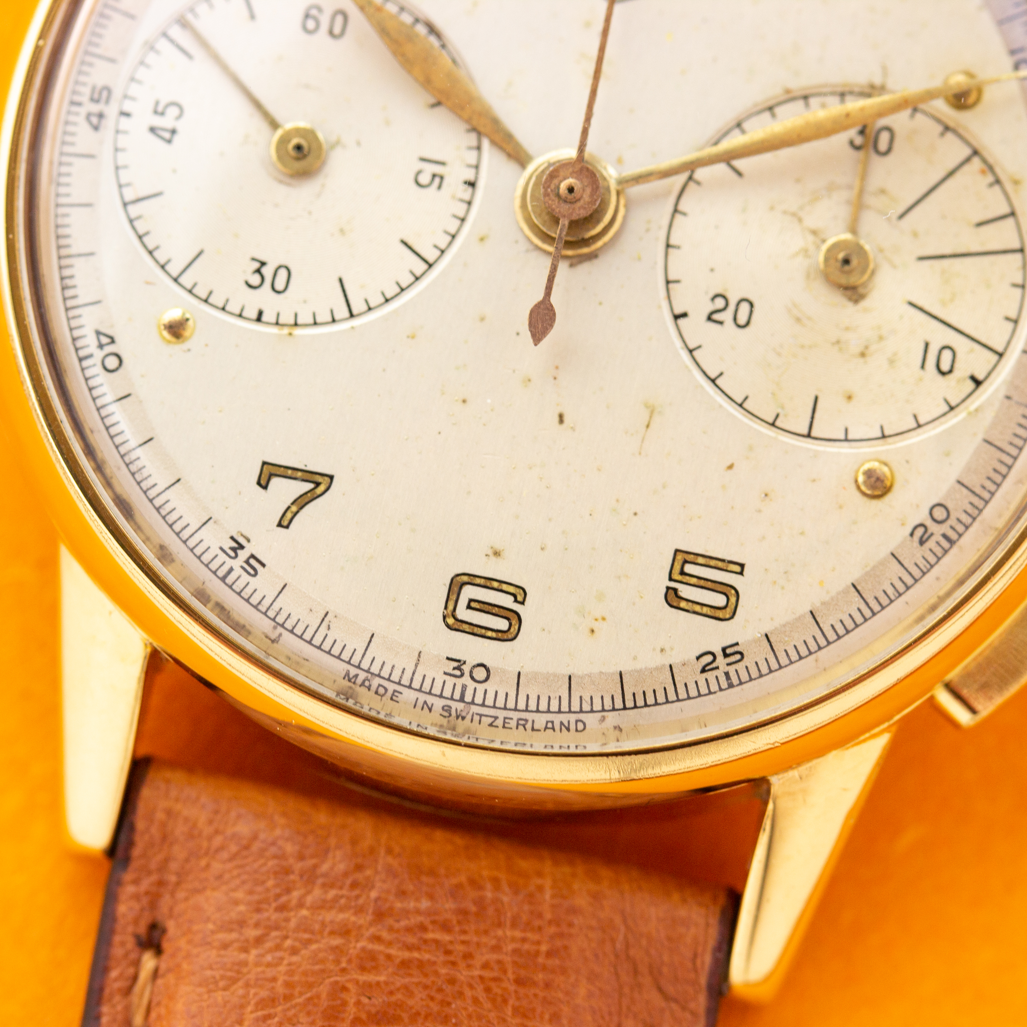 View of Heuer Big Eyes Pre Carrera Chronograph from 1950 réf 418