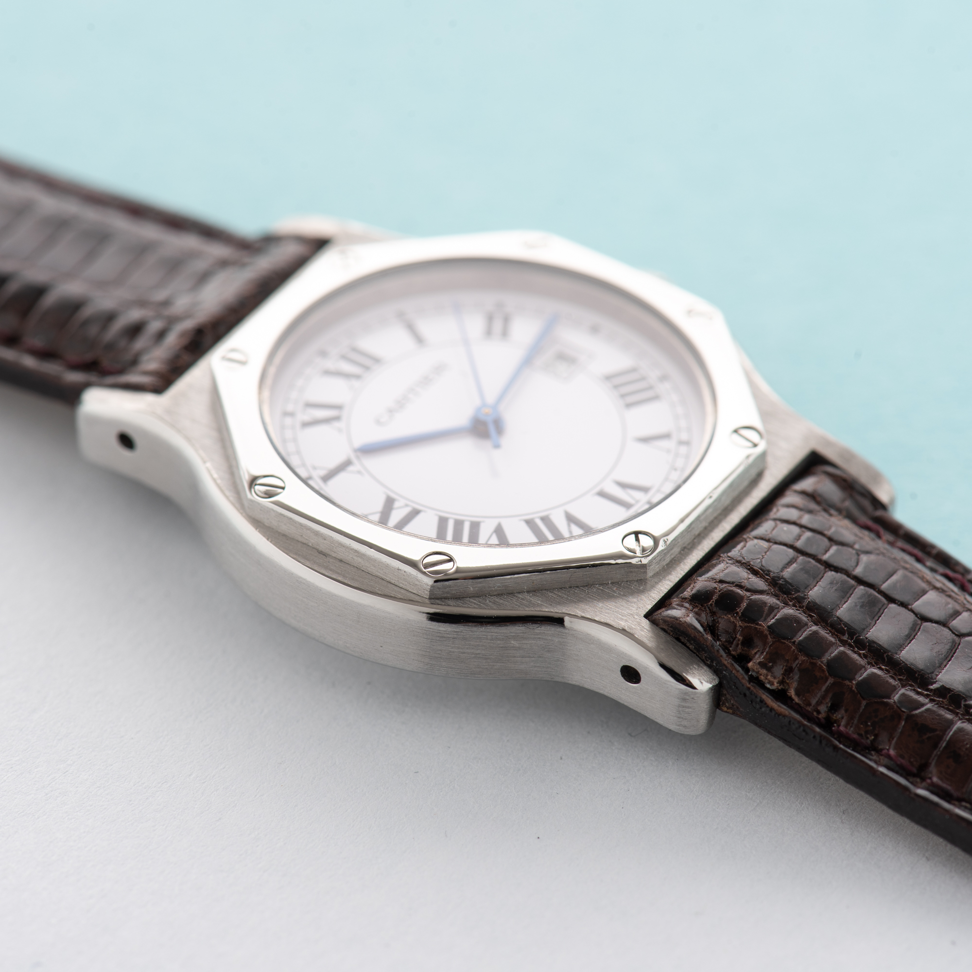 View of Cartier Santos Octagon Roman Dial Ref 2965