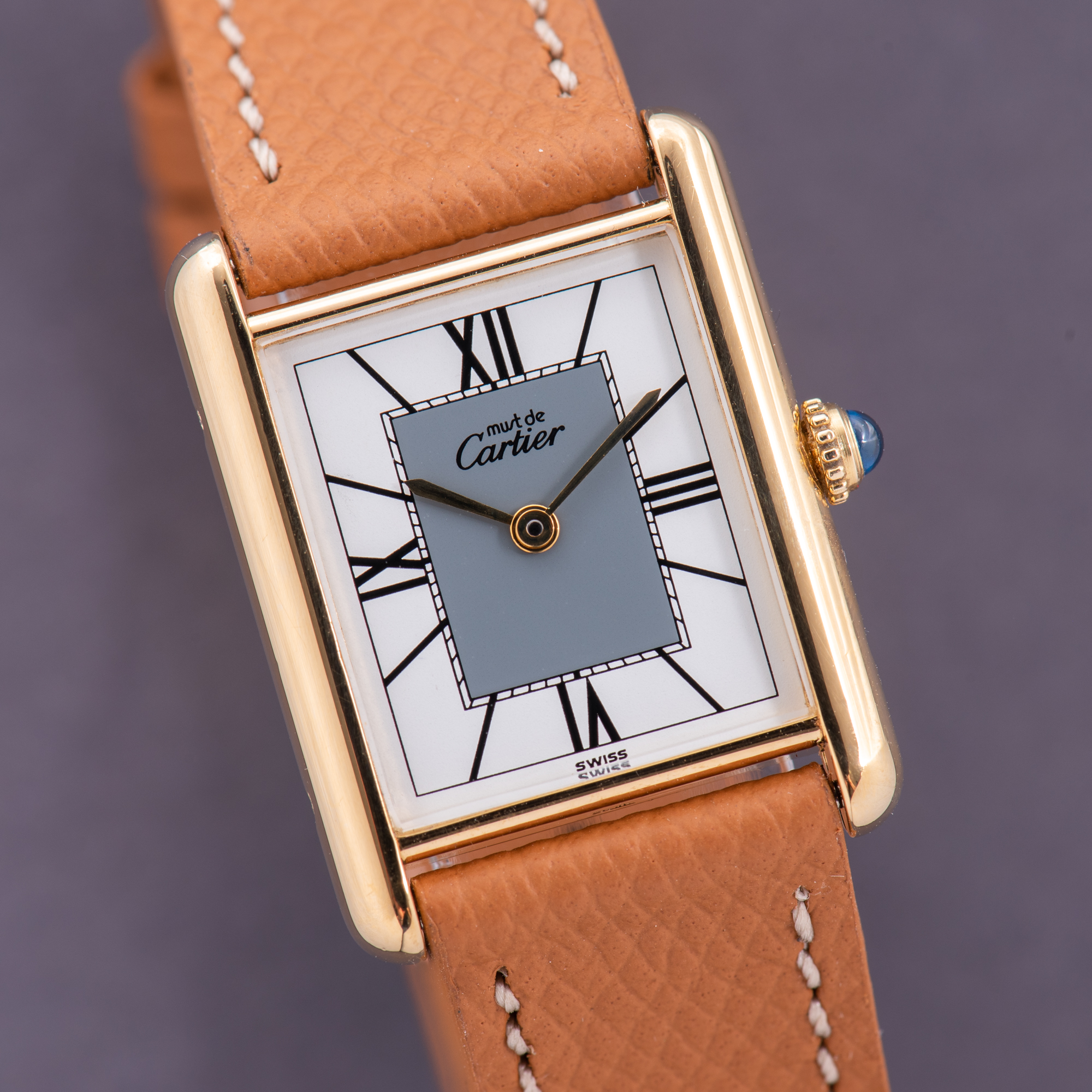 View of Cartier Tank De Must Vermeil Grand Large Model Full Set Réf 590005