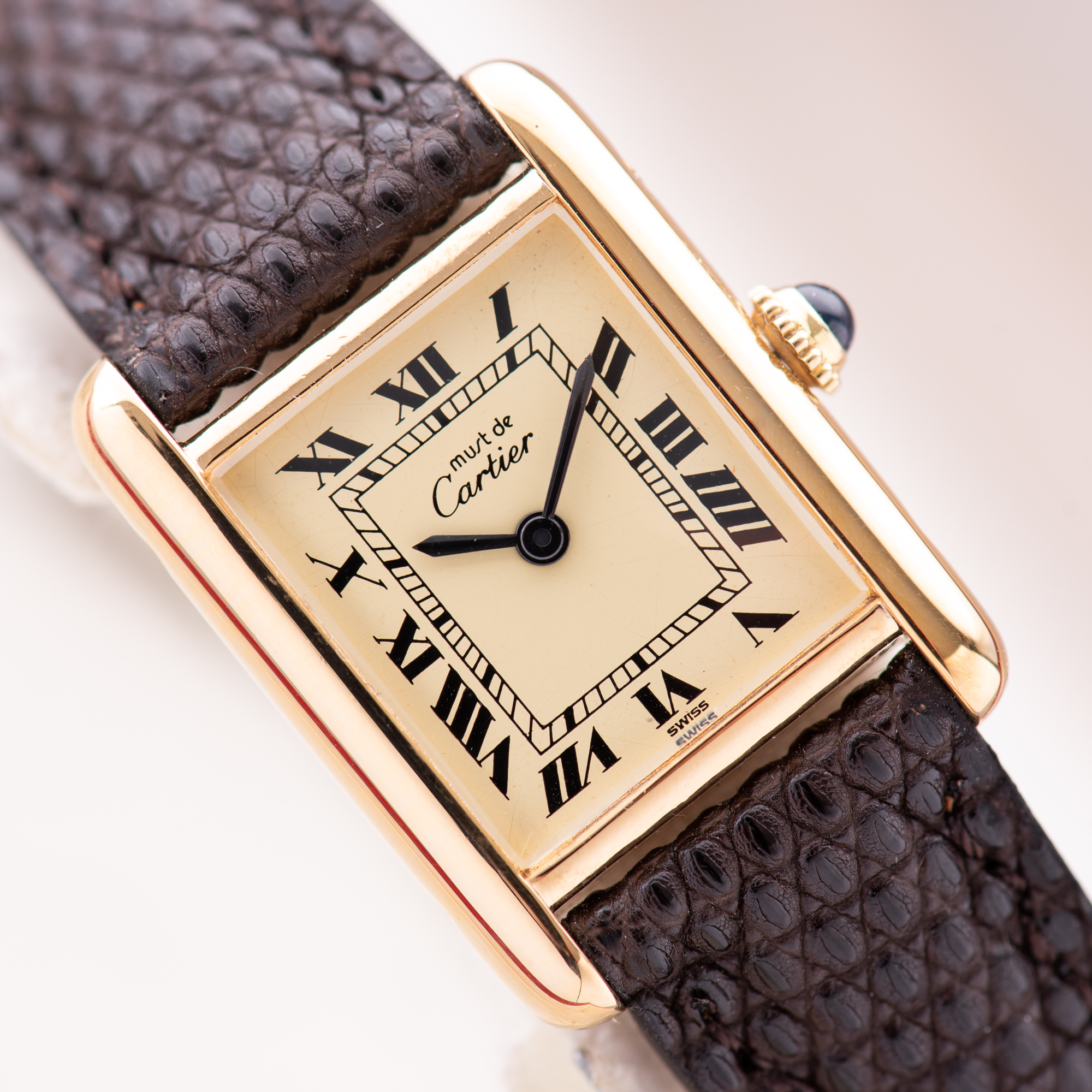 Vue de Cartier Must de Tank Vermeil Roman Lemon Dial Full Set 1980