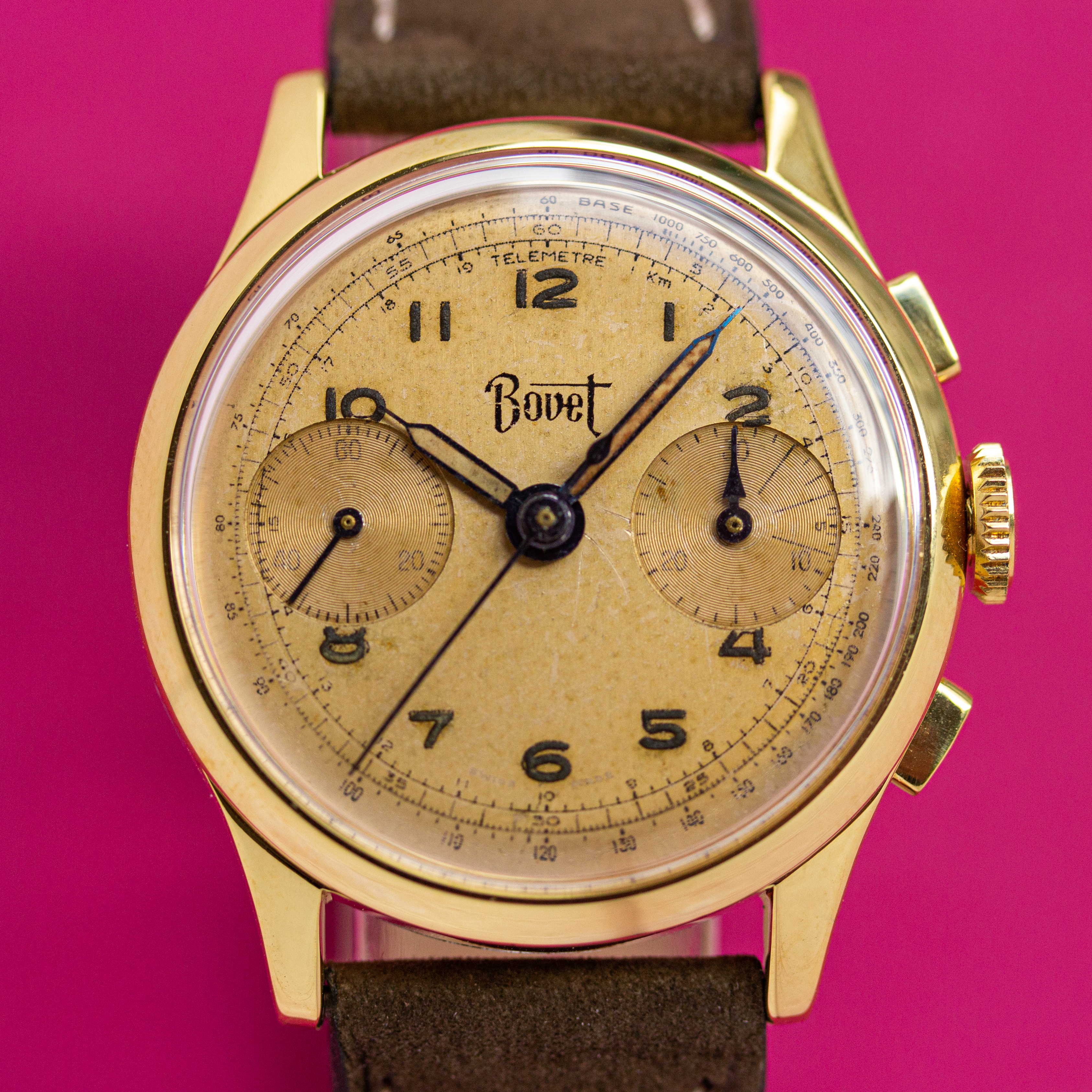 View of Bovet Chronograph Radium Dial Landeron 51
