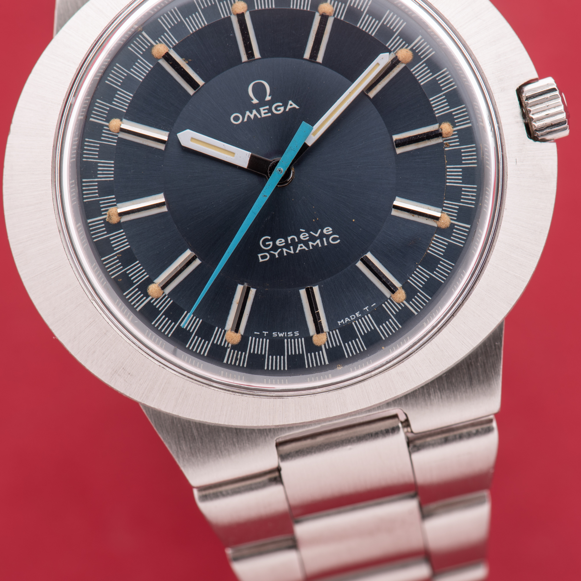 View of Omega Geneva Dynamic Racing Blue Dial Ref 135.333