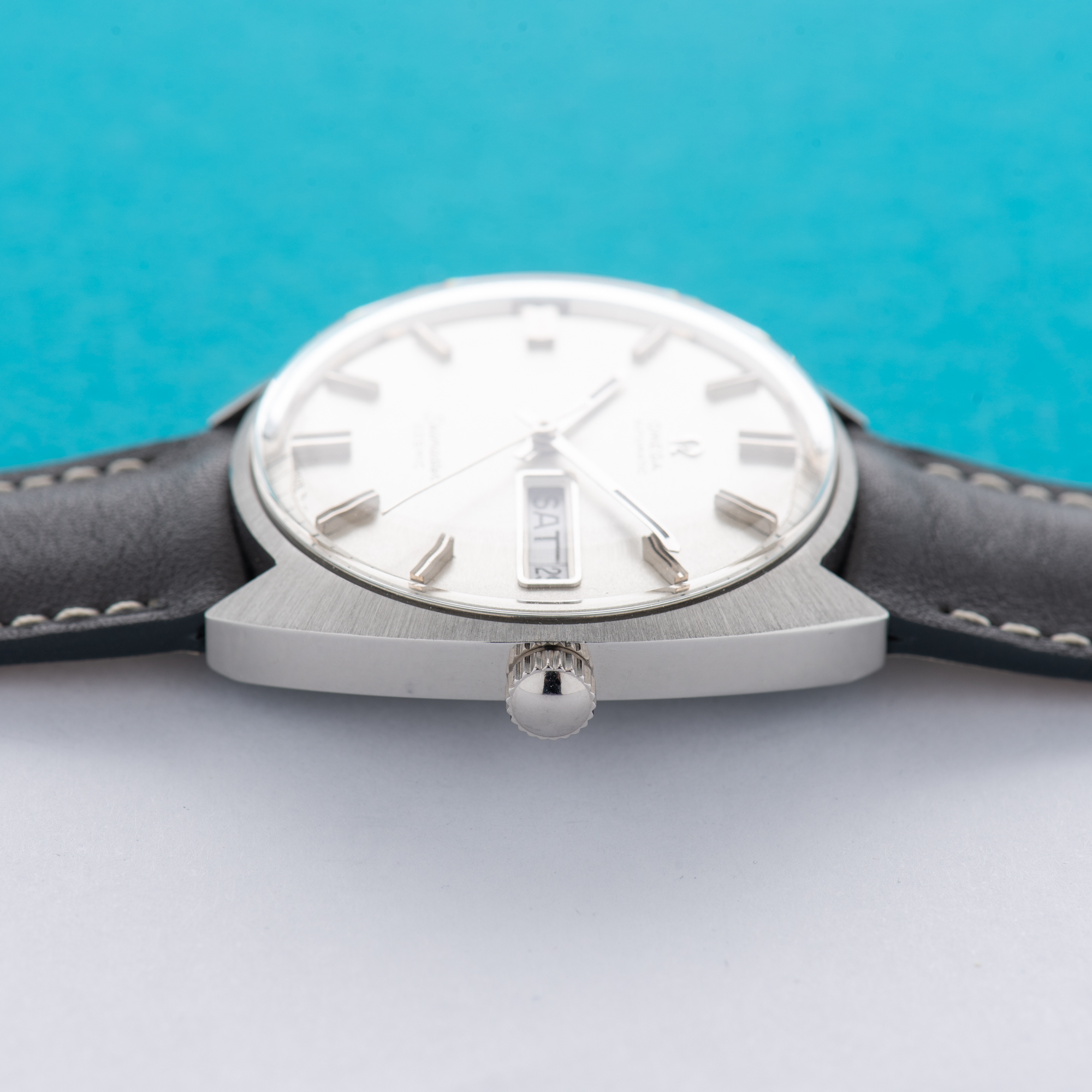 View of Omega Seamaster Cosmic Day Date Automatic Star Dust Dial cal 752 Ref 166.036