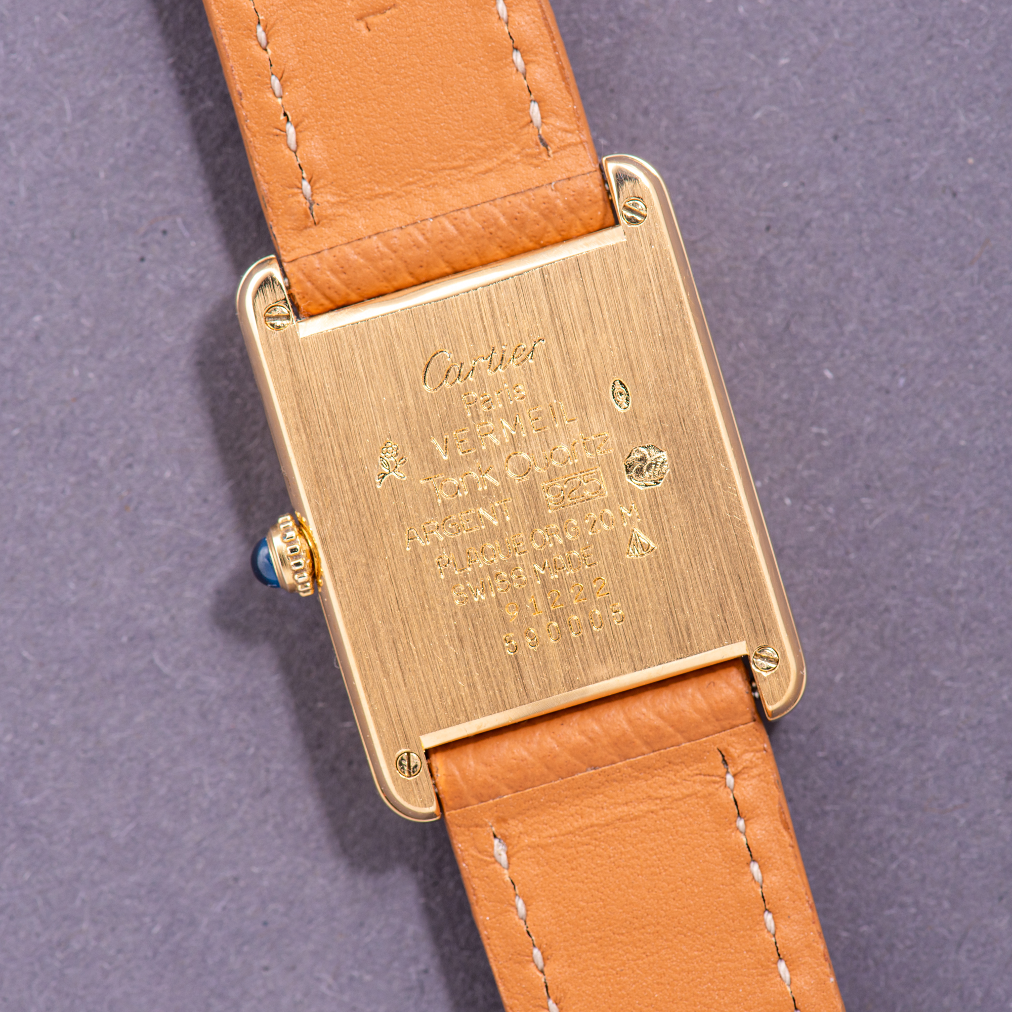 View of Cartier Tank De Must Vermeil Grand Large Model Full Set Réf 590005