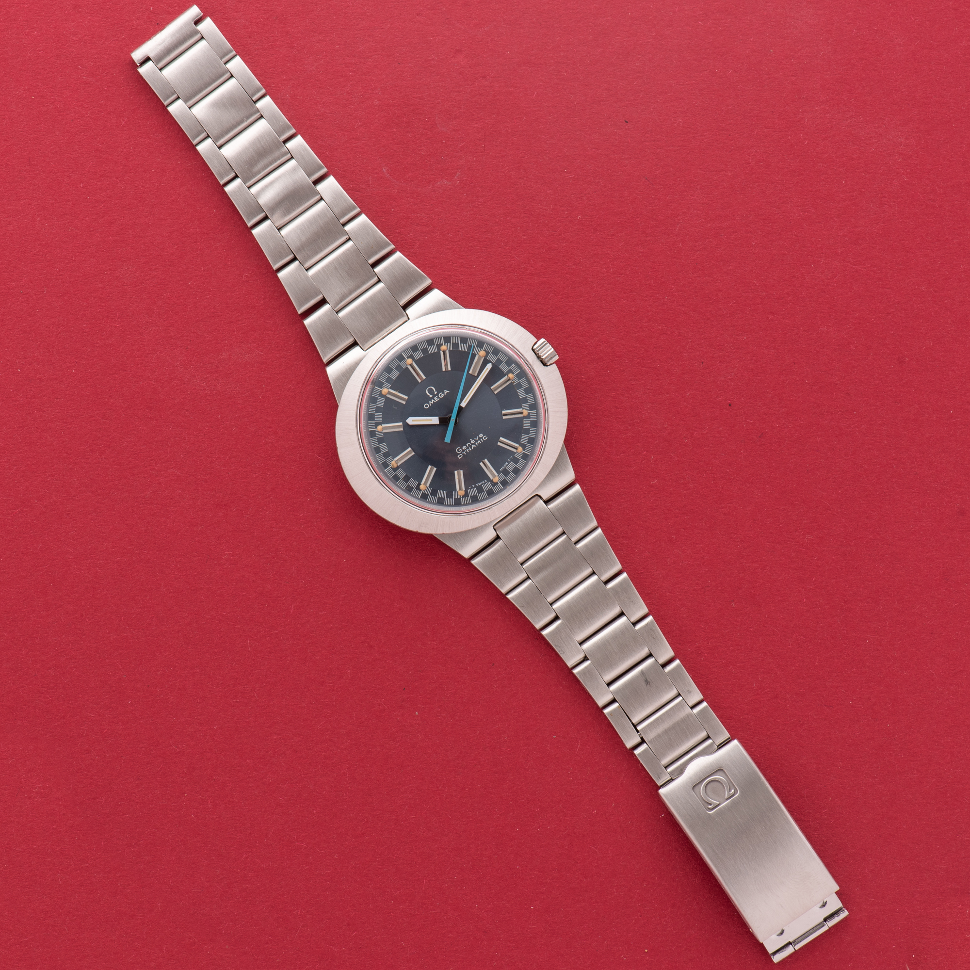 View of Omega Geneva Dynamic Racing Blue Dial Ref 135.333