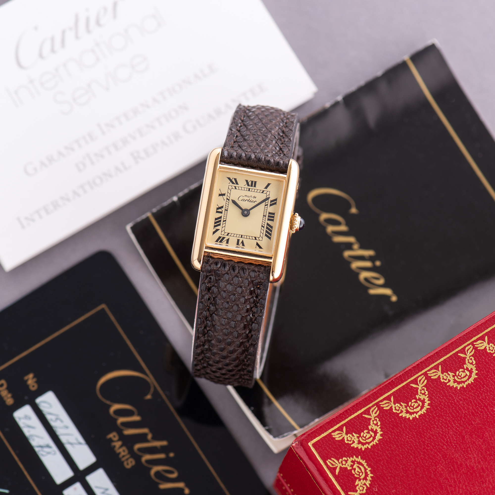 Vue de Cartier Must de Tank Vermeil Roman Lemon Dial Full Set 1980
