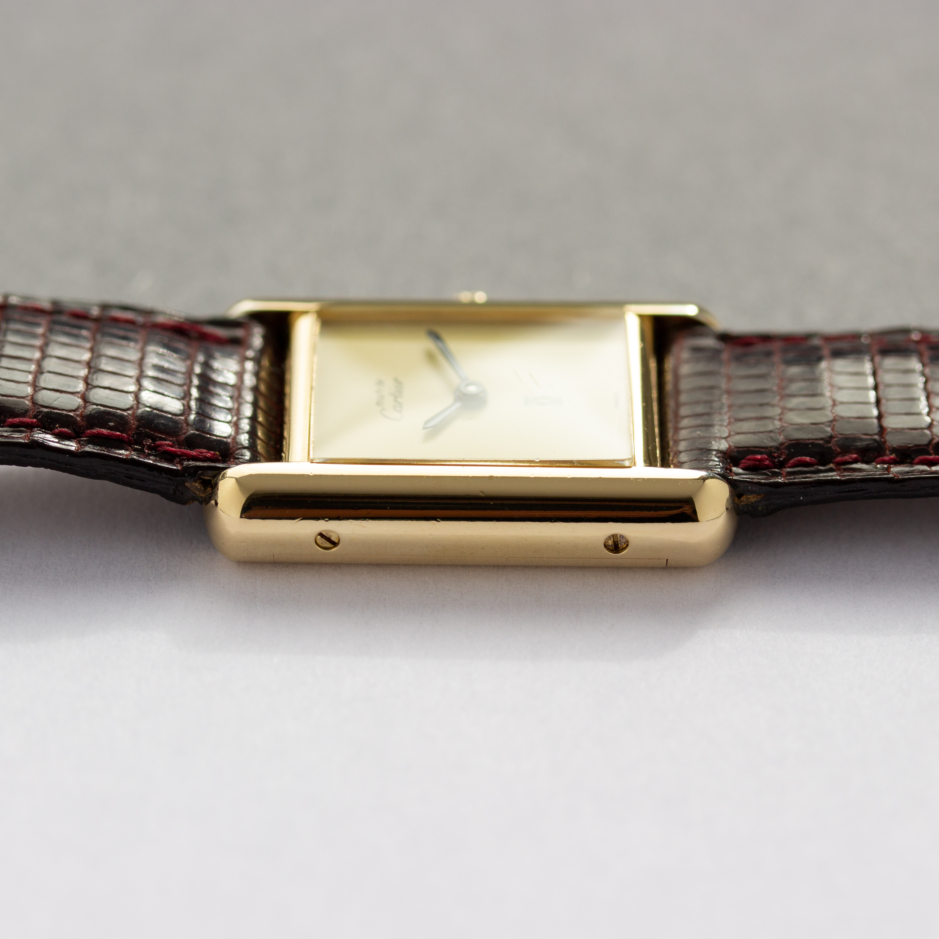 View of Cartier Tank Vermeil Full Set  Ivory Lemon Dial