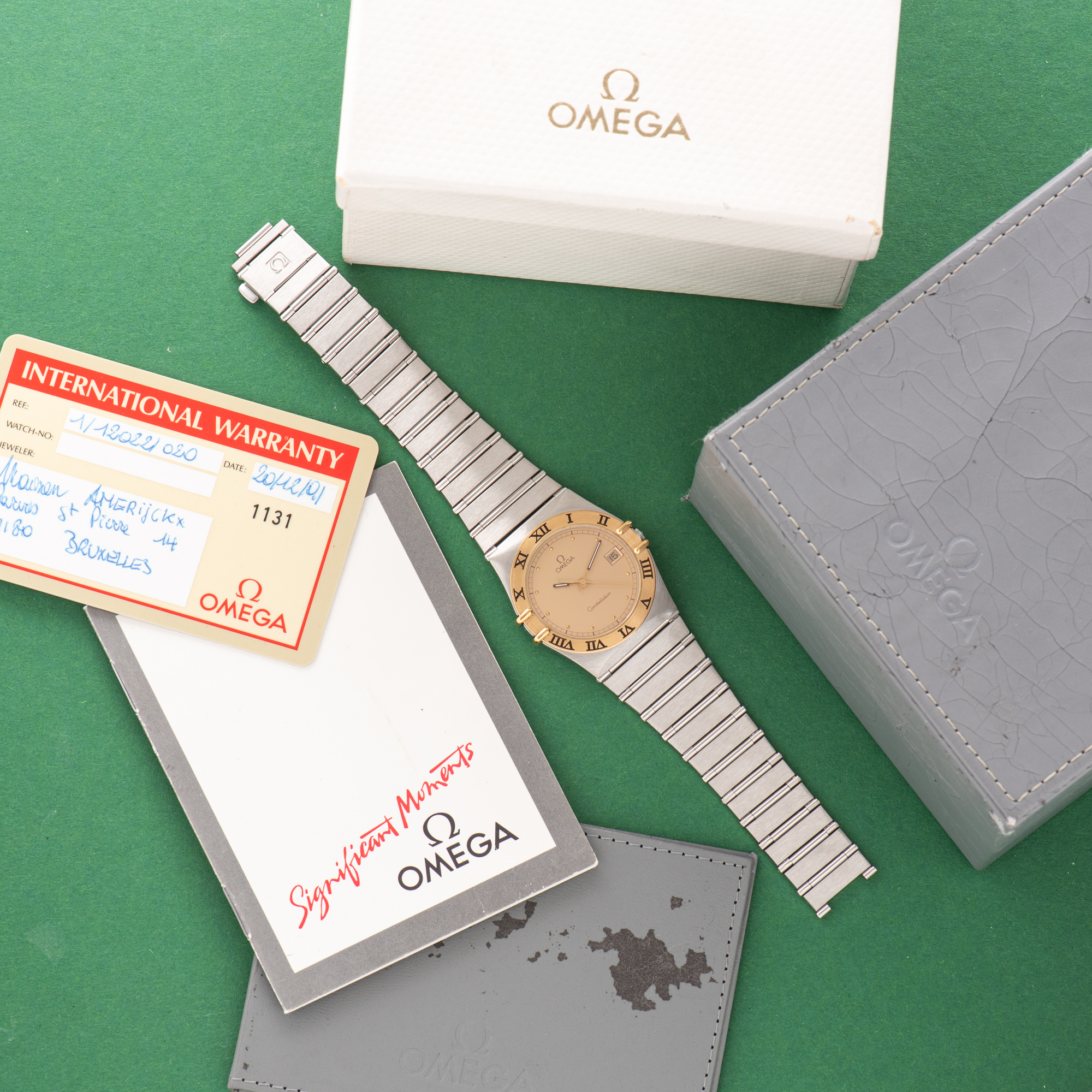 View of Omega Constellation 18K Gold Bezel Date From 1991 Ref 396.1080 Full set