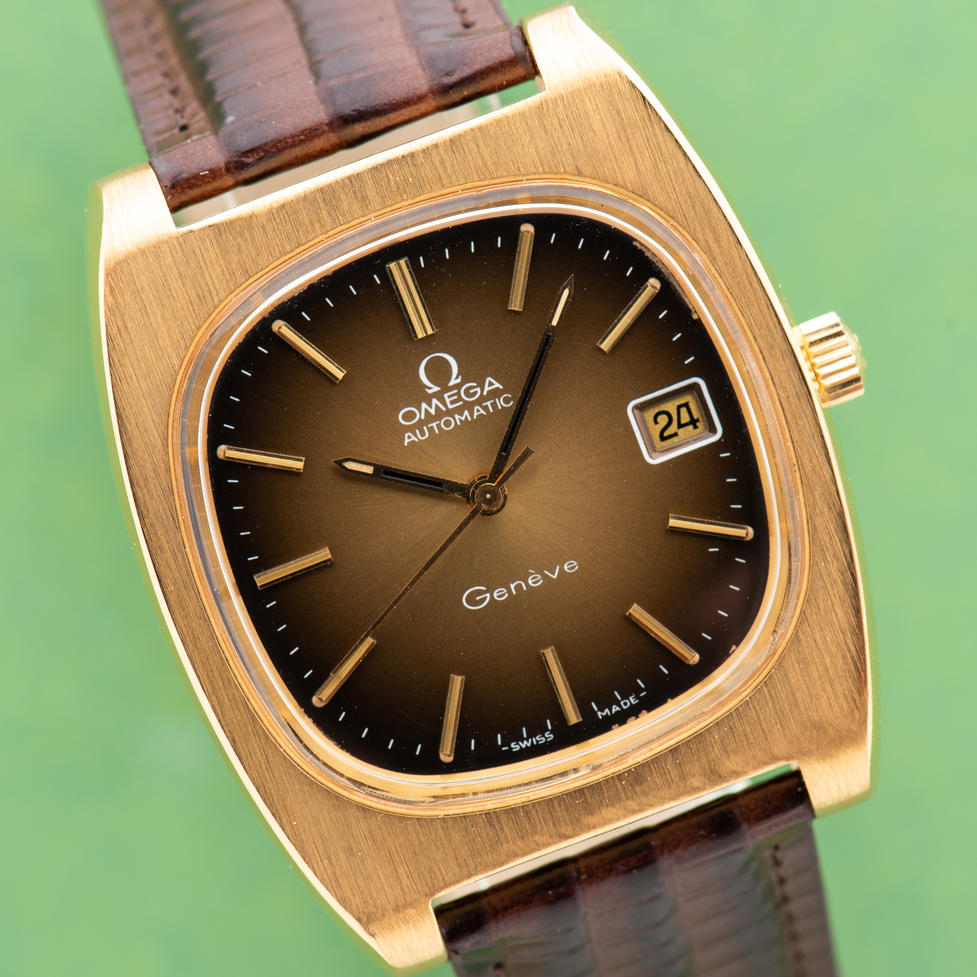 View of Omega Geneva Automatic Date Brown Vignette From 1974 Ref 166.0190