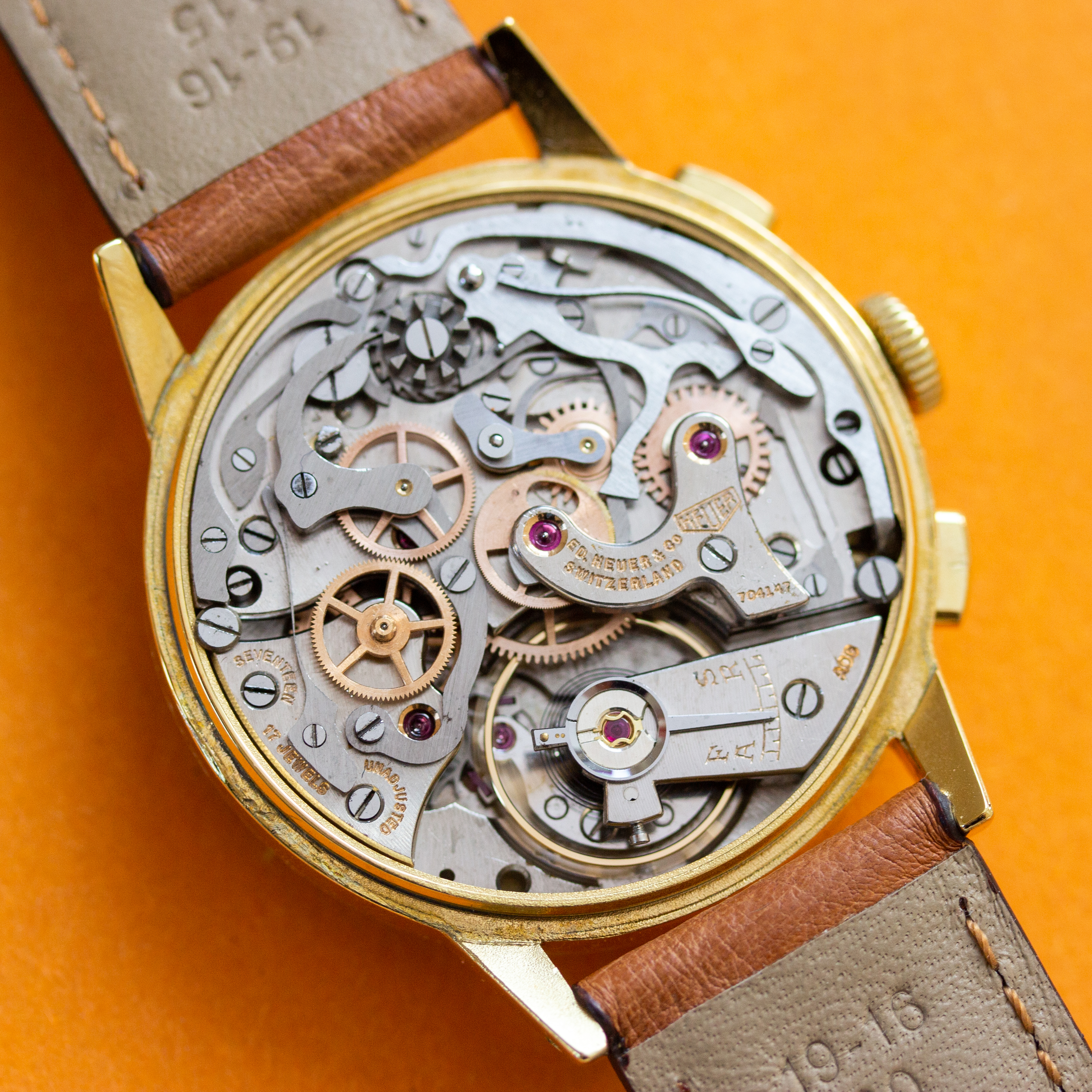 View of Heuer Big Eyes Pre Carrera Chronograph from 1950 réf 418