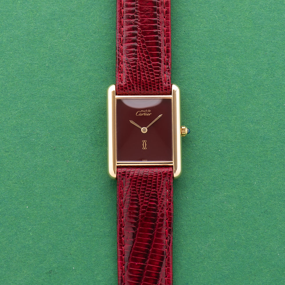 Miniature : Cartier Tank De Must Vermeil Grand Model Bordeau Burgundy RedGM  1988 Réf 681006