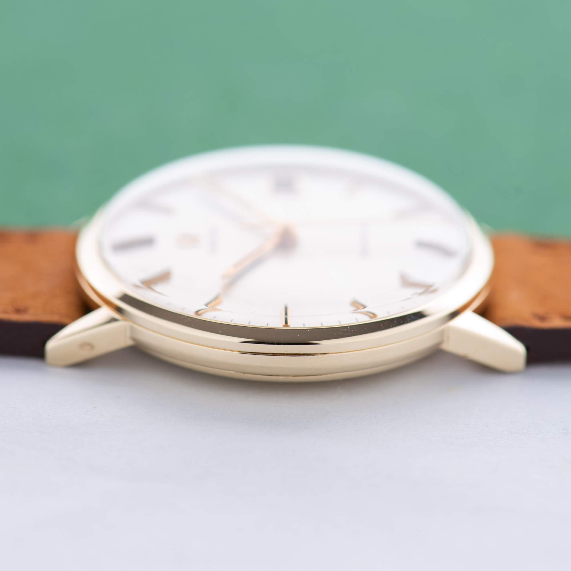 View of Omega Geneva Date Dress Watch 14K Yellow Gold from 1969 Ref 131.041