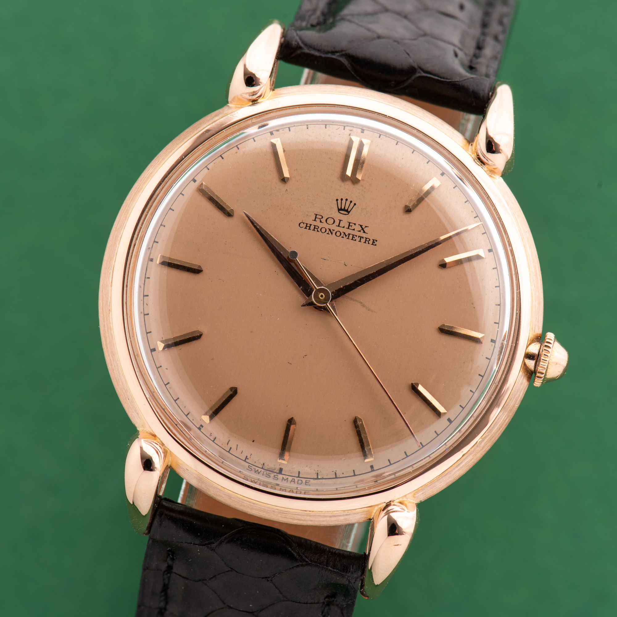 Zicht op Rolex Roze Chronometer op roze goud Rosé 18K Oversize Jumbo Teardrop Ref 4364