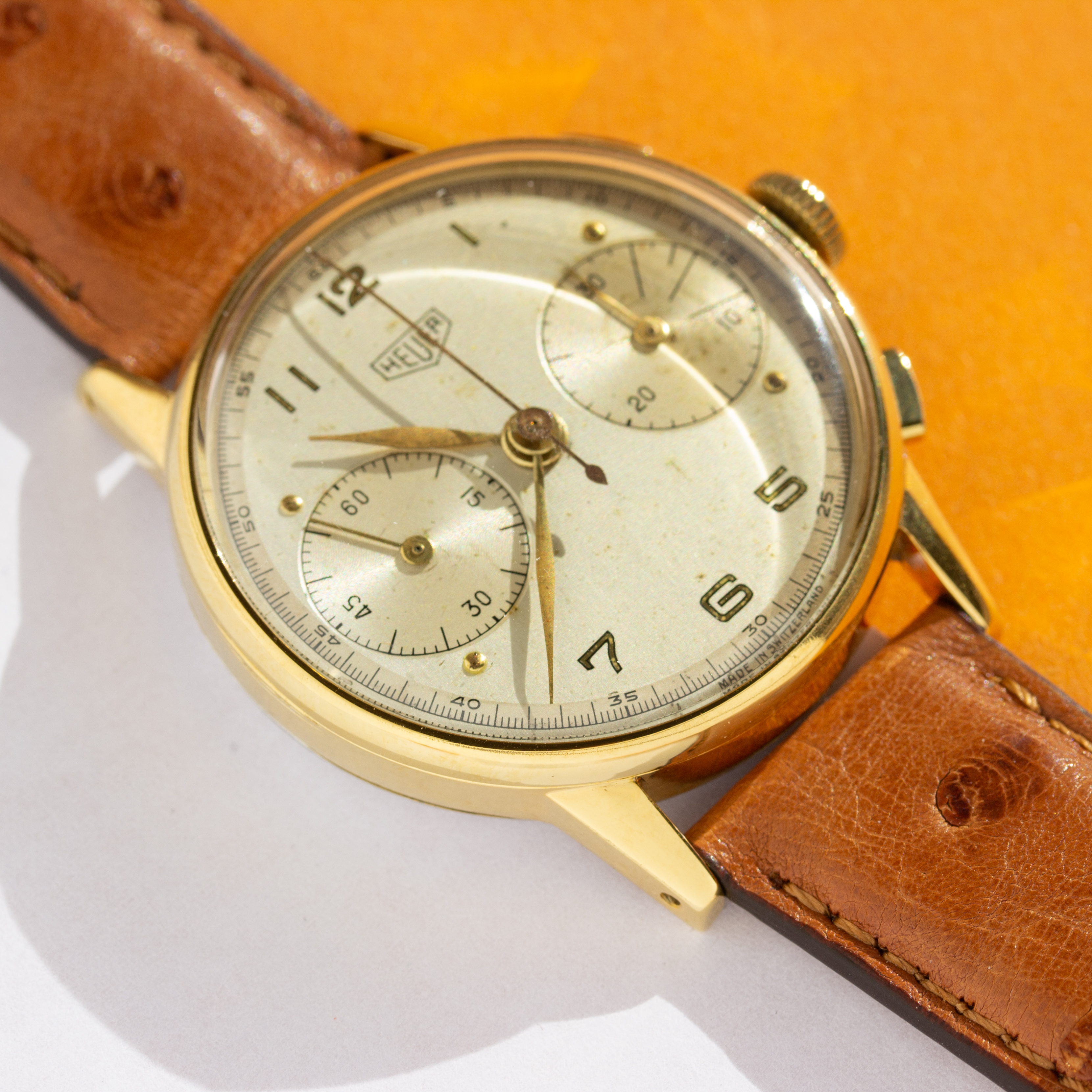 View of Heuer Big Eyes Pre Carrera Chronograph from 1950 réf 418