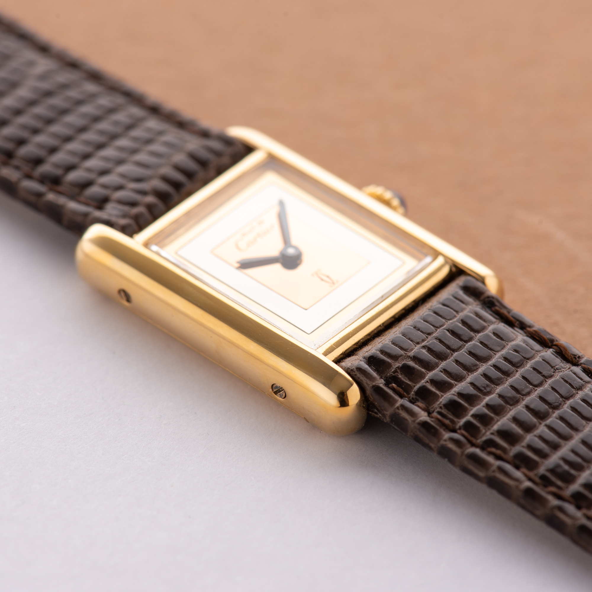 View of Cartier Must de Tank de Must Vermeil PM Trinity Dial