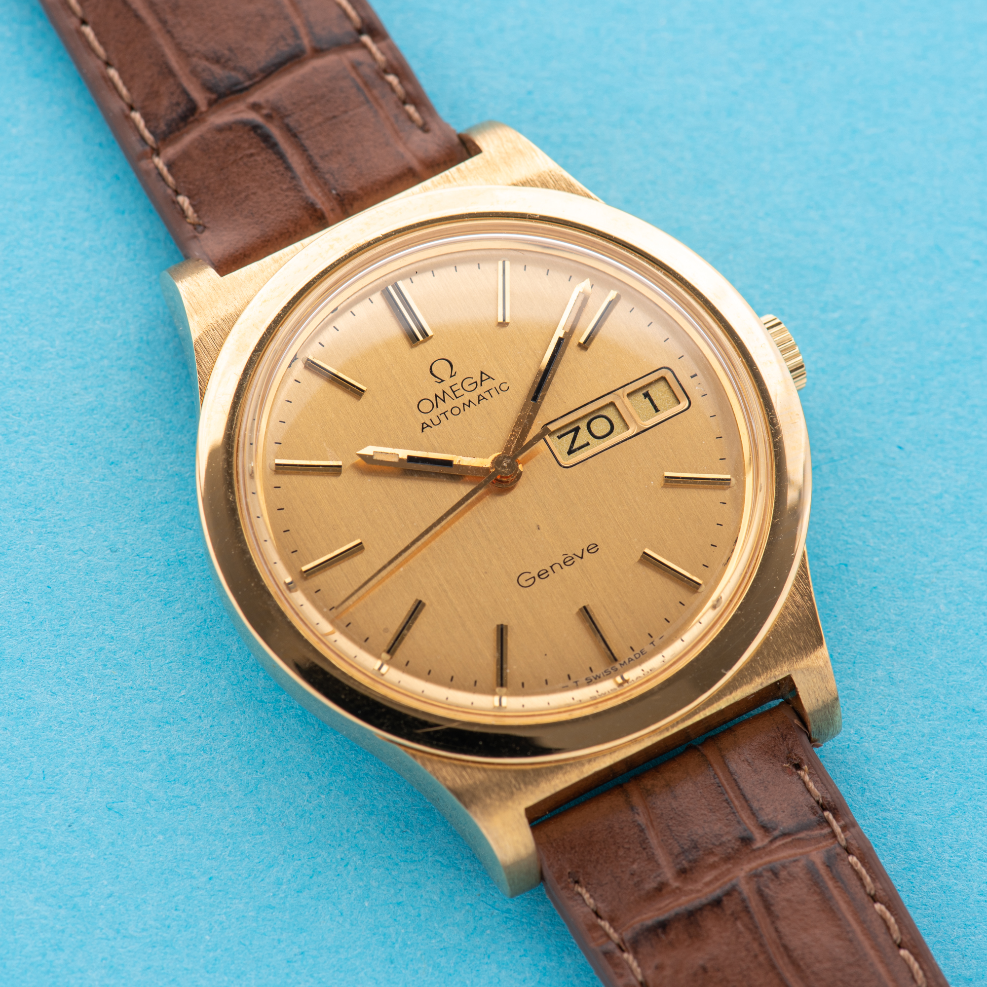 View of Omega Geneva Day Date Automatic Jumbo from 1975 Ref 166.0169