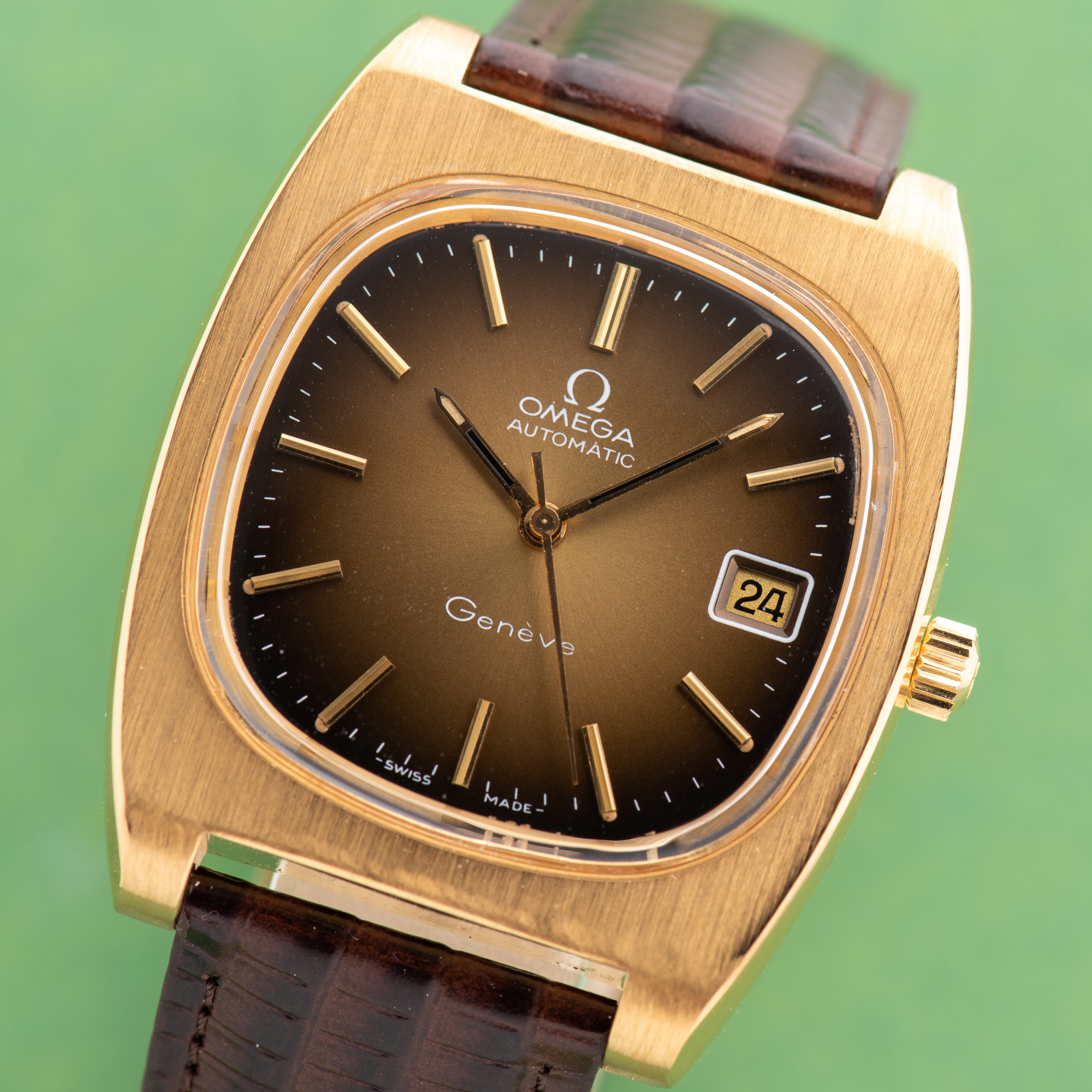 View of Omega Geneva Automatic Date Brown Vignette From 1974 Ref 166.0190