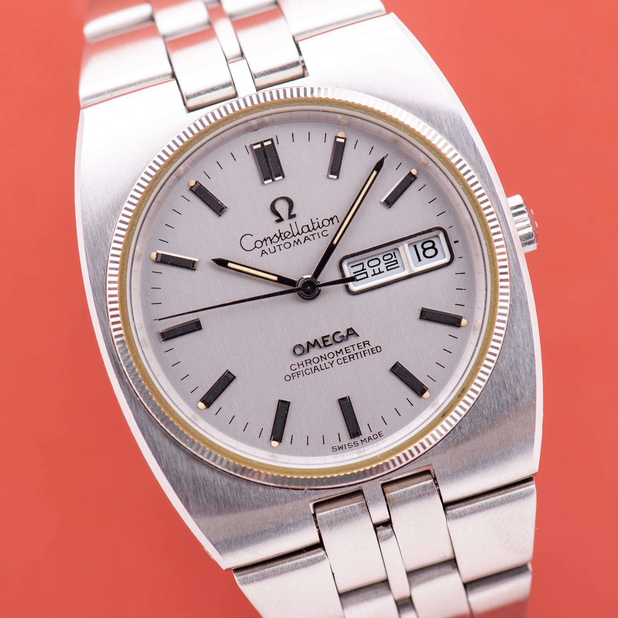 View of Omega Constellation Day Date (North) Korea Day from 1972 Ref 168.0054