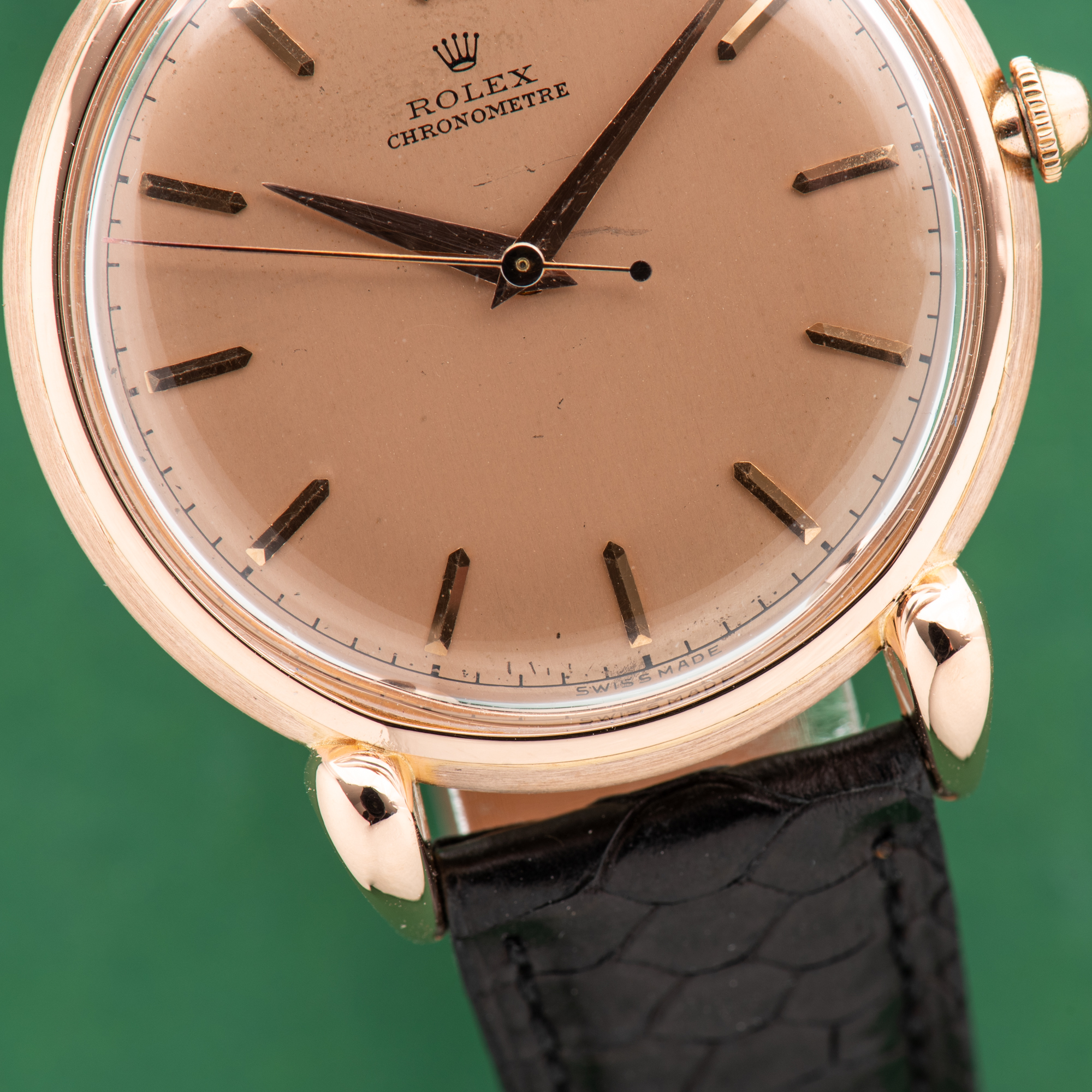 Zicht op Rolex Roze Chronometer op roze goud Rosé 18K Oversize Jumbo Teardrop Ref 4364