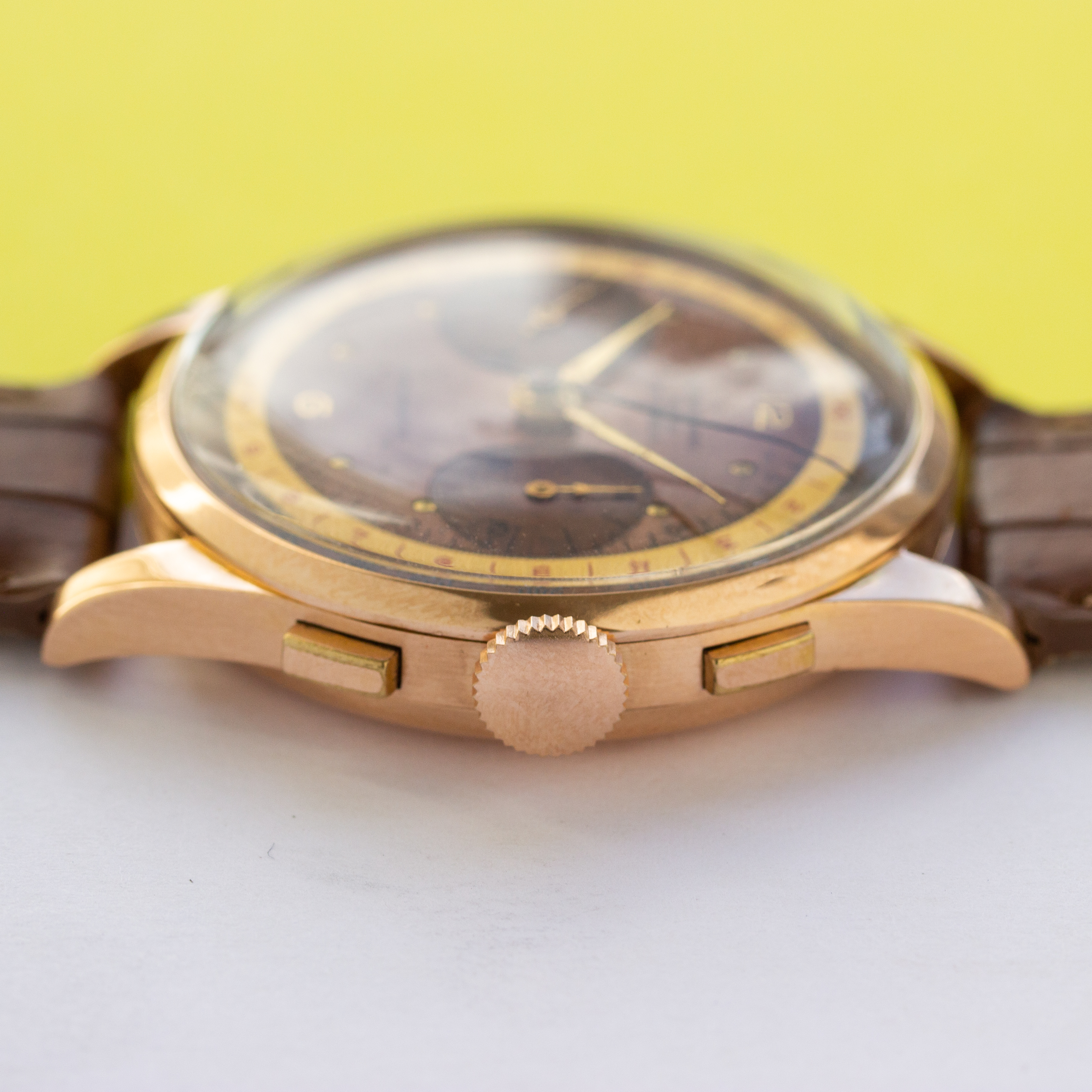 View of Chronograph Switzerland Oversize Copper Dial 18K Rosé Gold