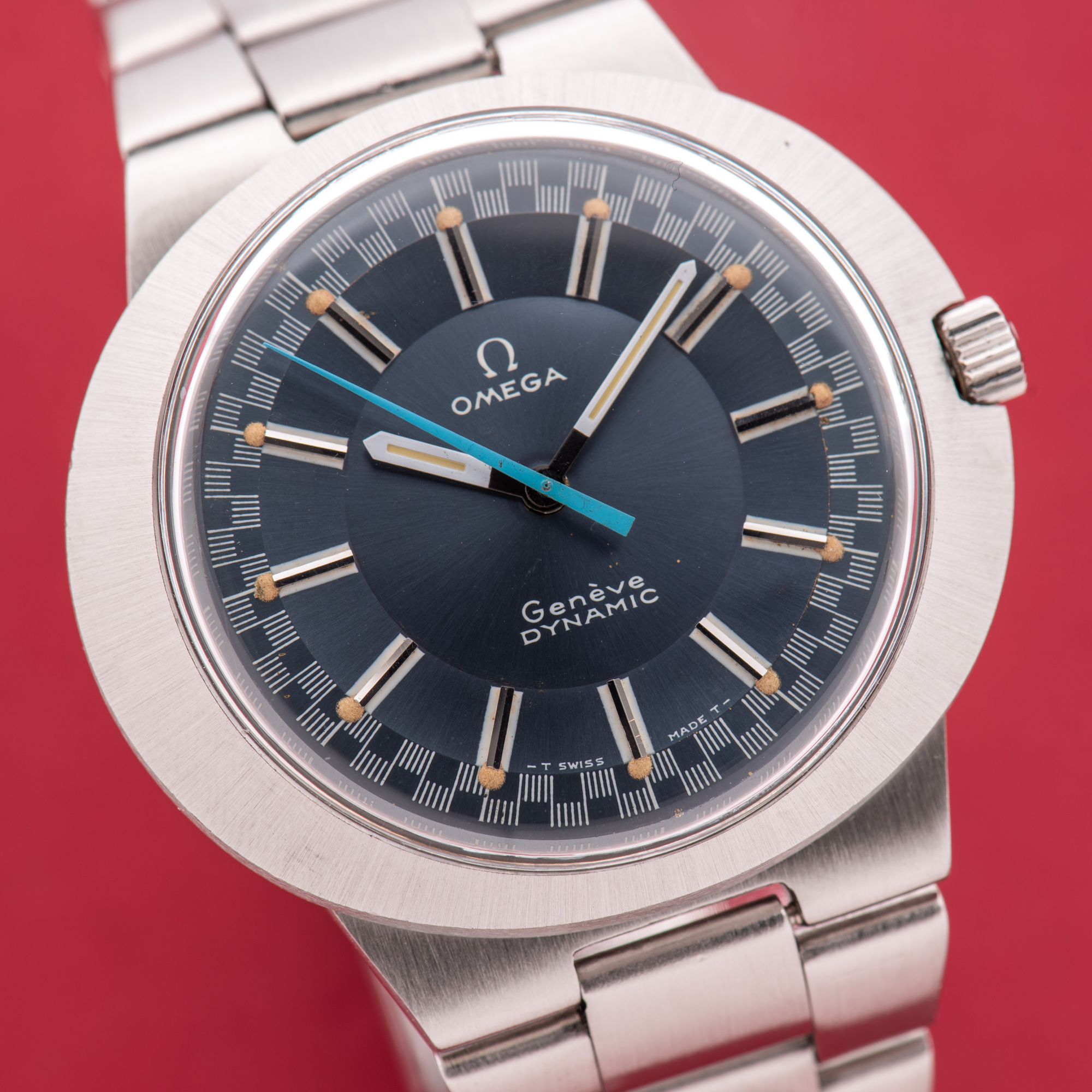 View of Omega Geneva Dynamic Racing Blue Dial Ref 135.333