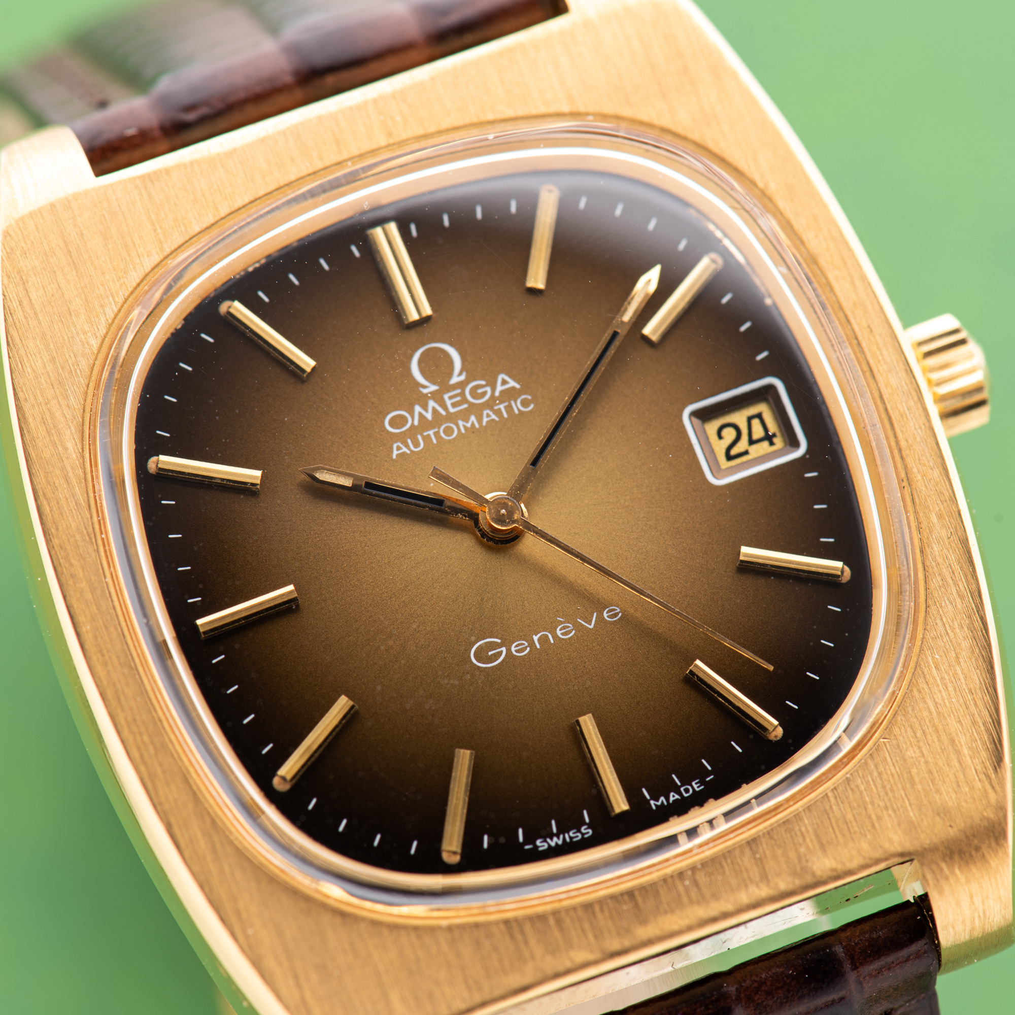 View of Omega Geneva Automatic Date Brown Vignette From 1974 Ref 166.0190