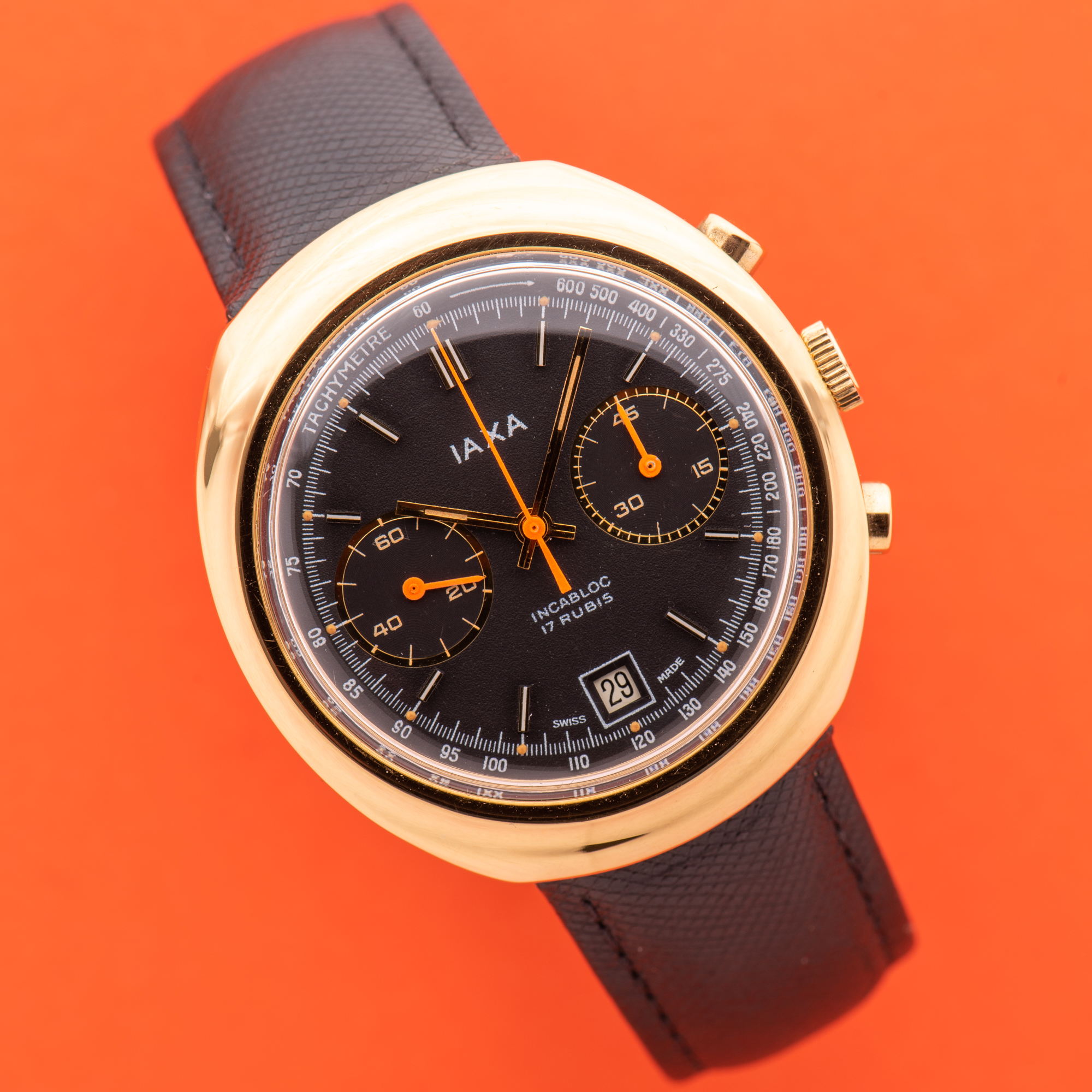 View of Iaxa Incabloc Chronograph 17rubis valjoux 7734