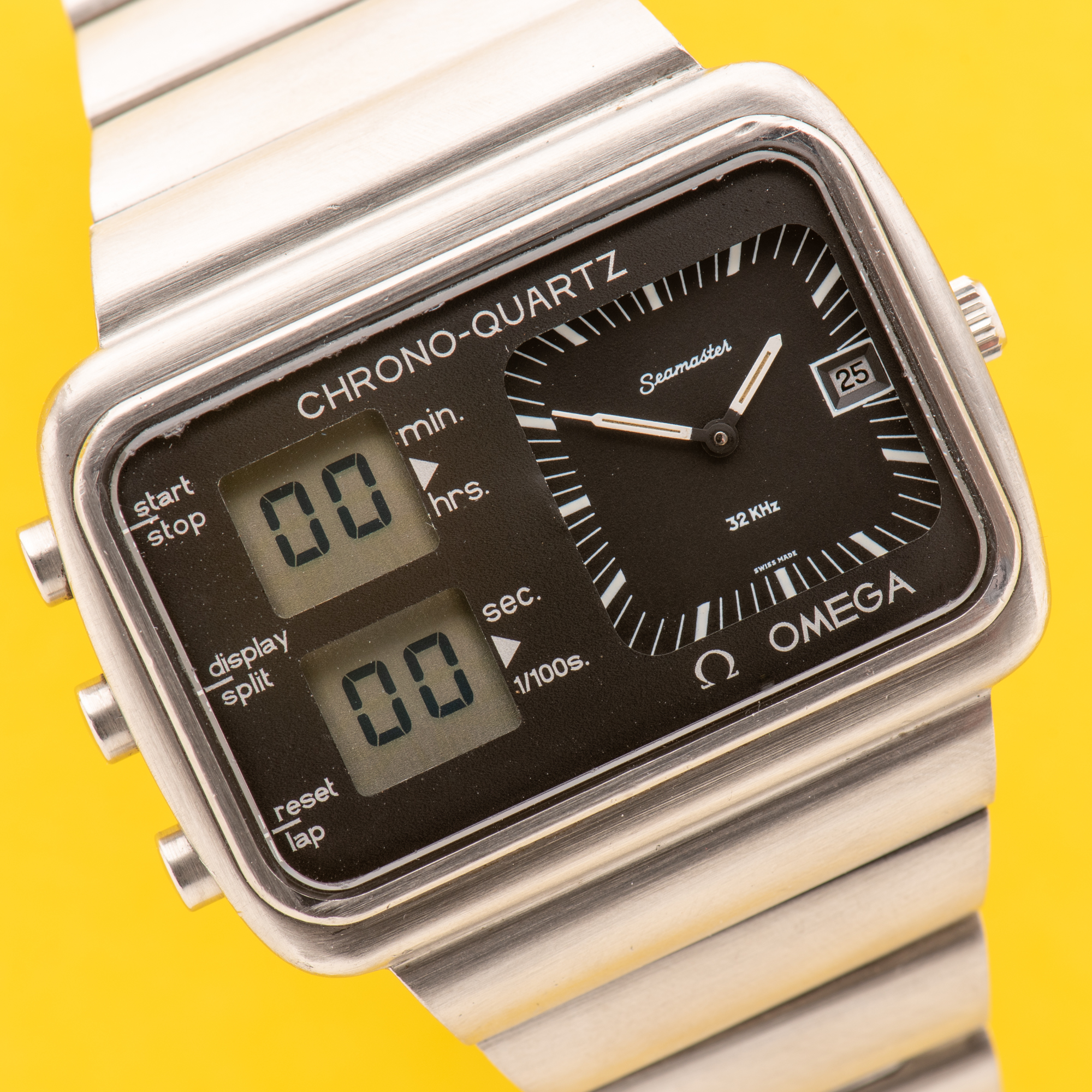 View of Omega Seamaster 32KHz Chrono-Quartz Albatros Olympic Games Montreal 1976 Ref 396