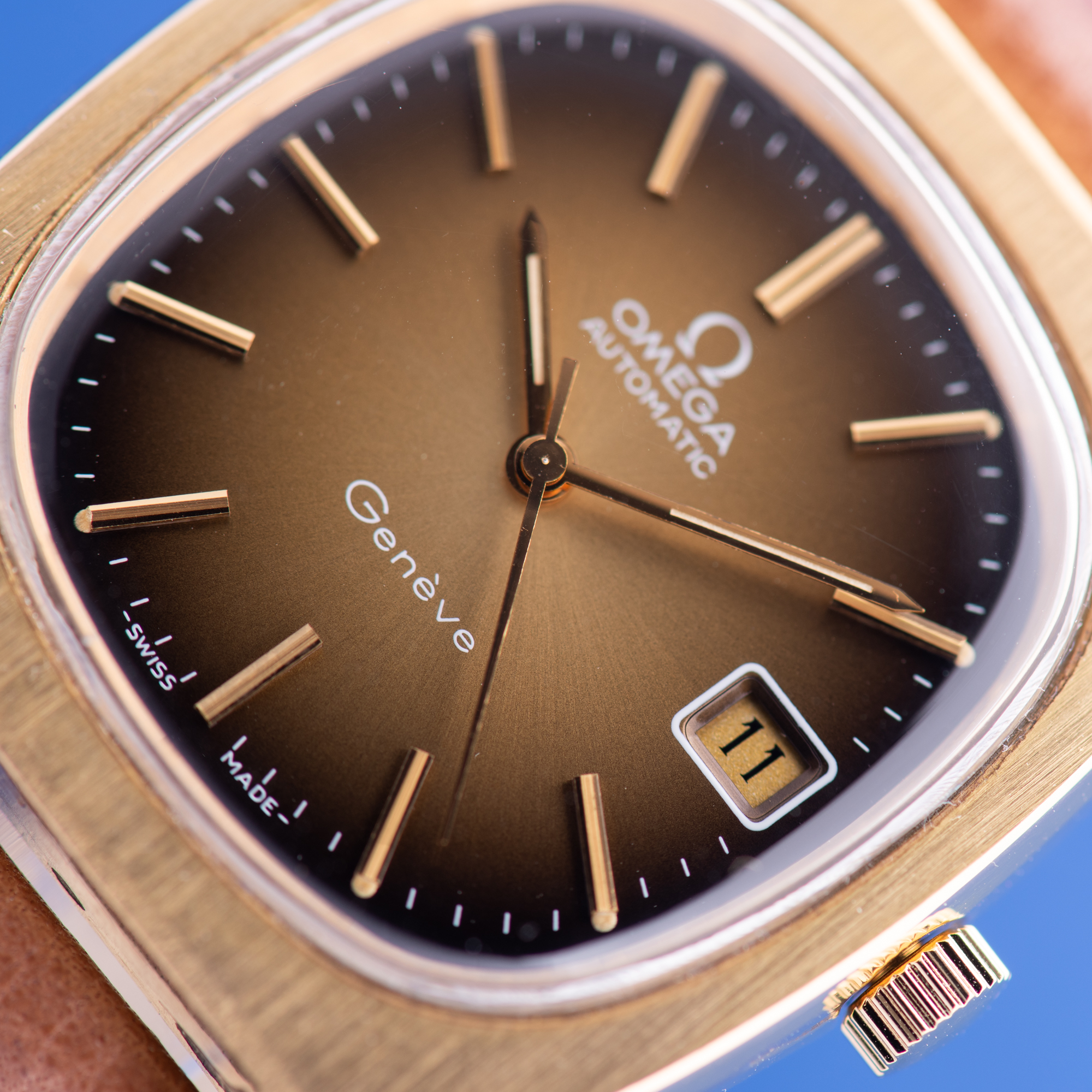 Vue de Omega Genève Automatic Date Brown Vignette From 1973 Réf 166.0190