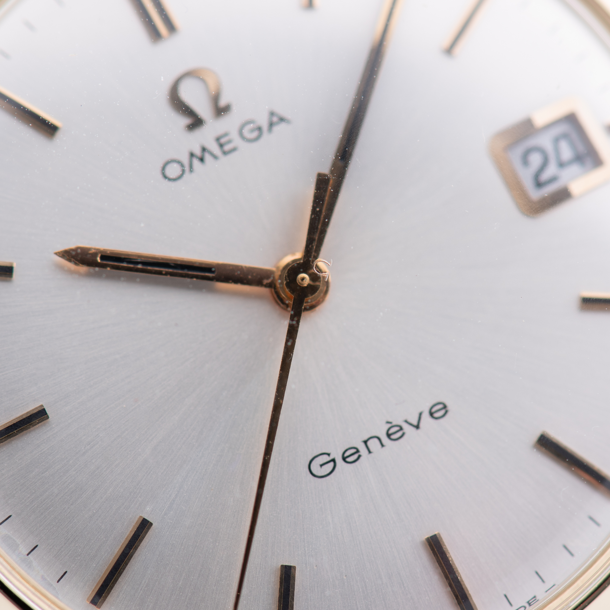 View of Omega Geneva Date Dress Watch 14K Yellow Gold from 1969 Ref 131.041
